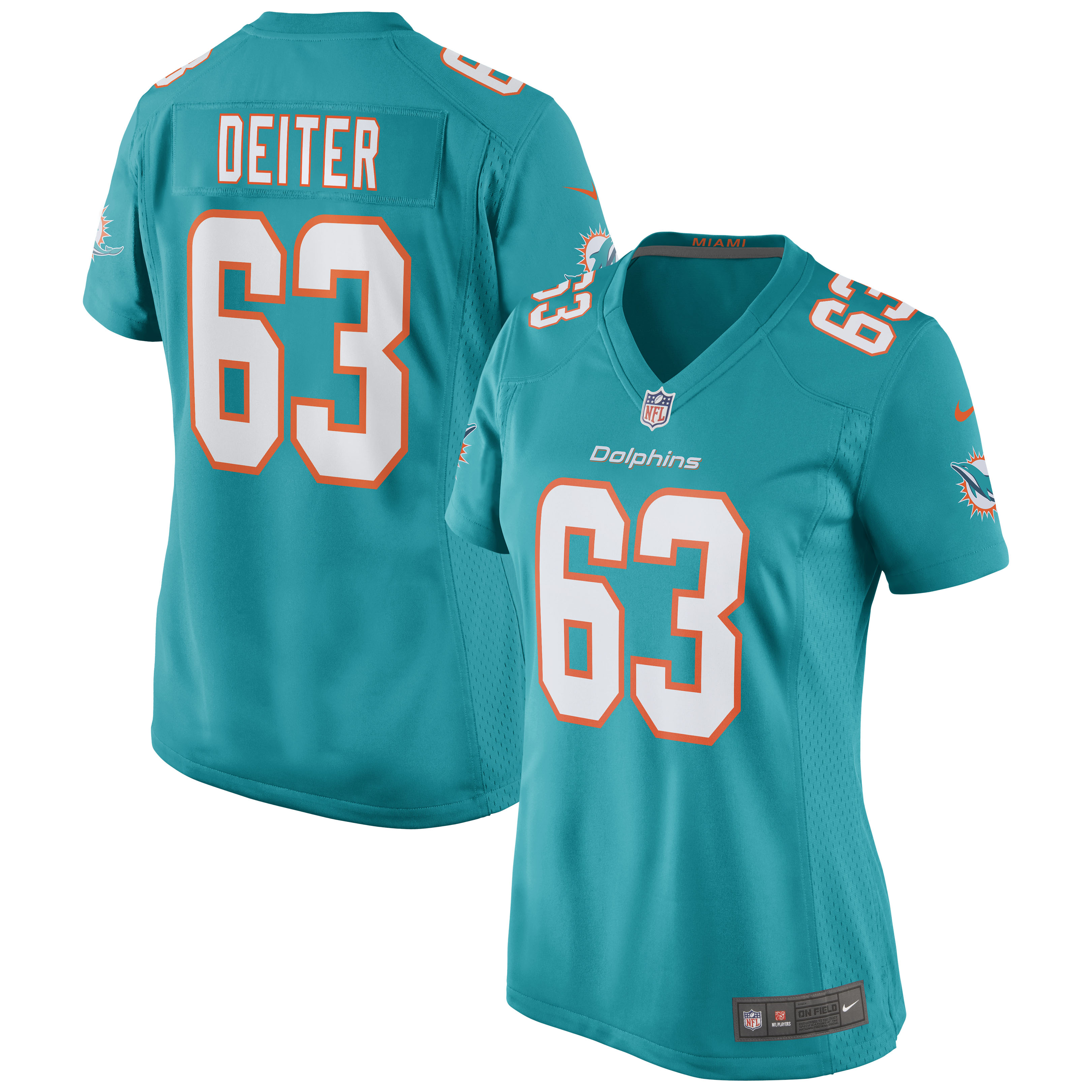 Women's Miami Dolphins Michael Deiter Aqua Game Jersey JS4064 Saliibo