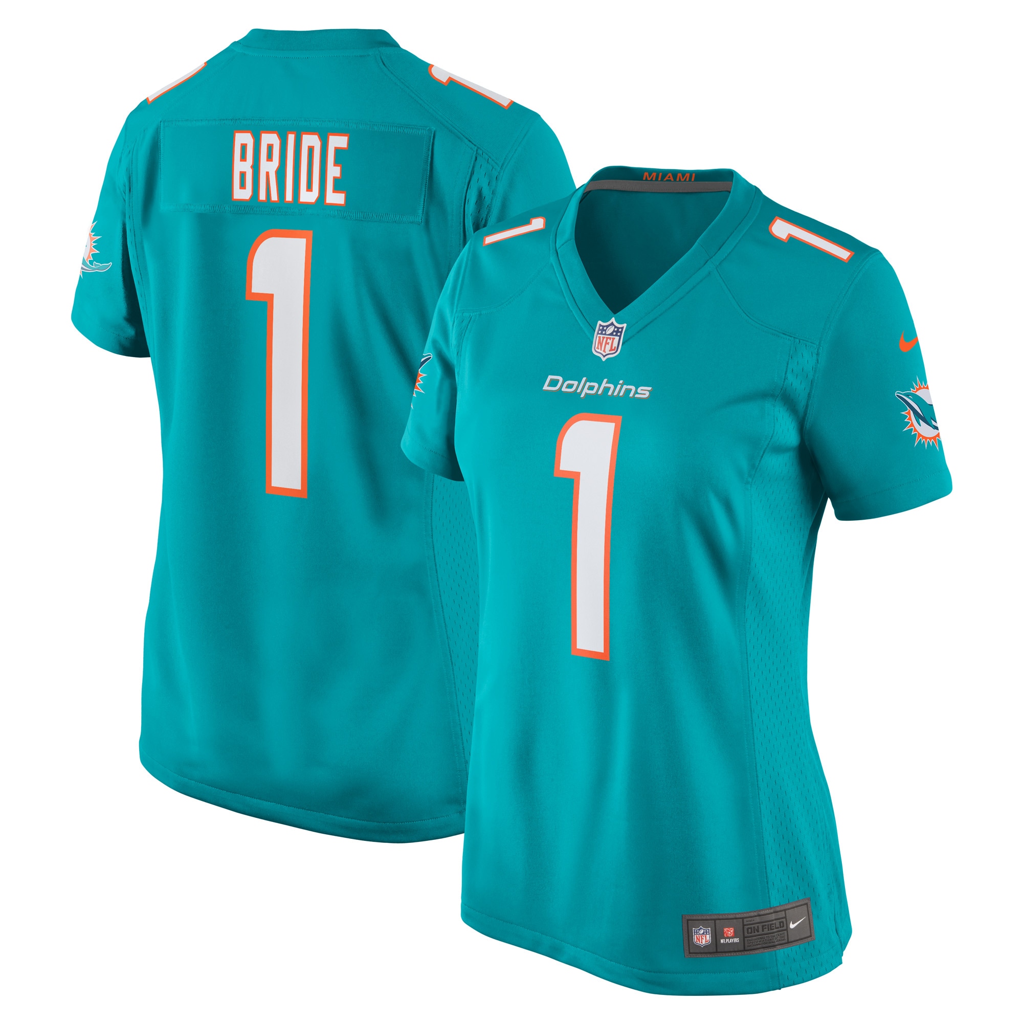 Women's Miami Dolphins Number 1 Bride Aqua Game Jersey JS2249 Saliibo