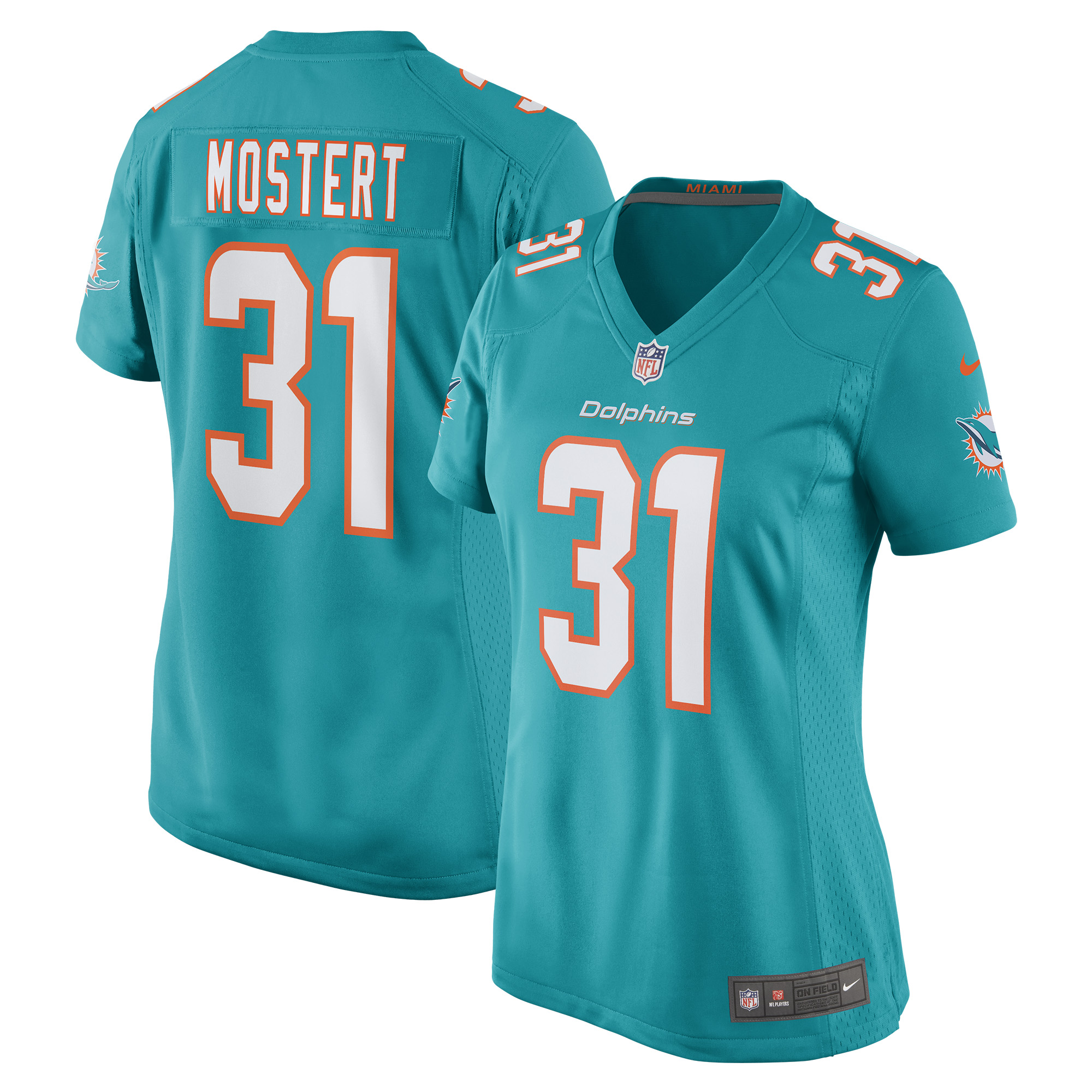 Women's Miami Dolphins Raheem Mostert Aqua Game Jersey JS1440 Saliibo