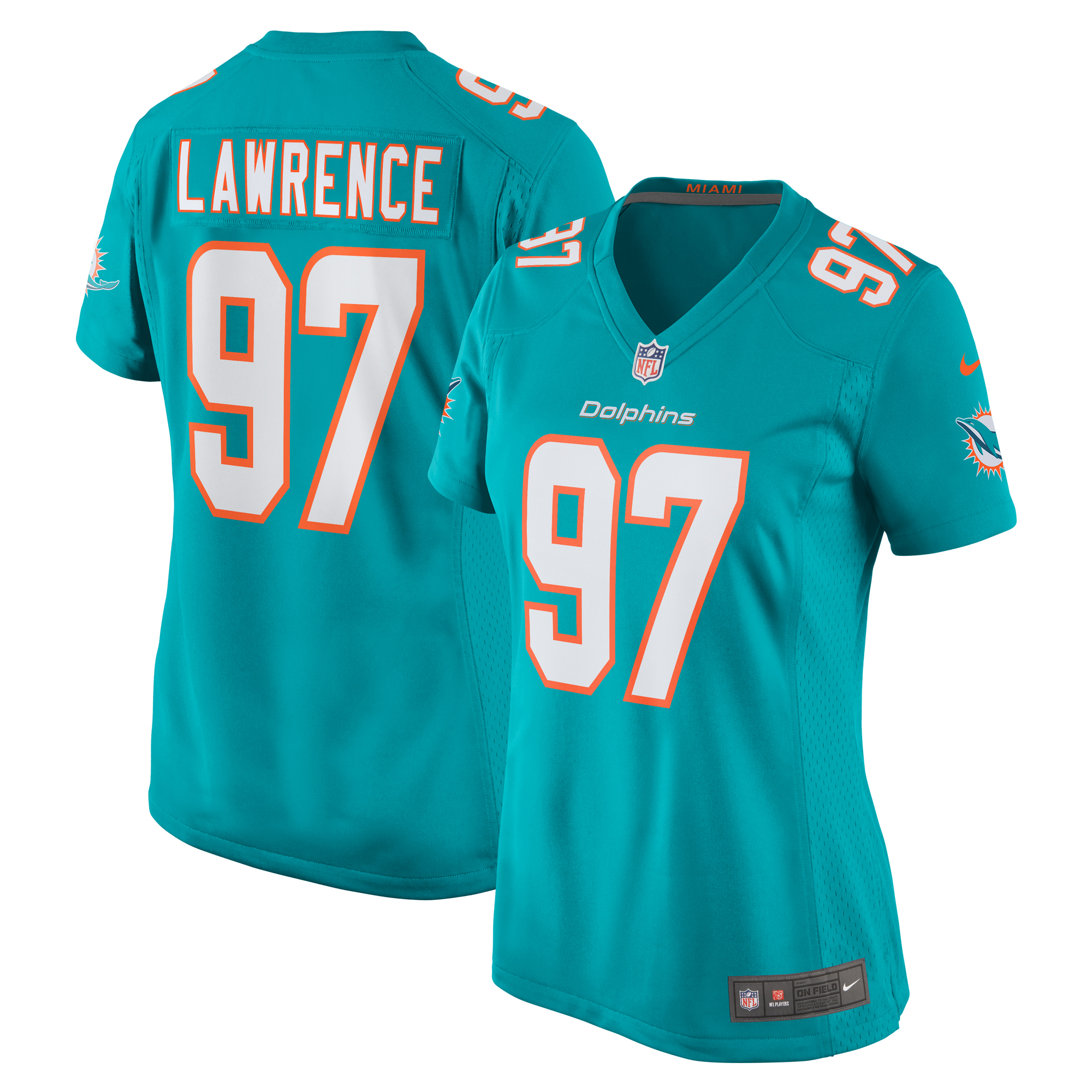 Women's Miami Dolphins Rashard Lawrence Aqua Team Game Jersey JS7033 Saliibo