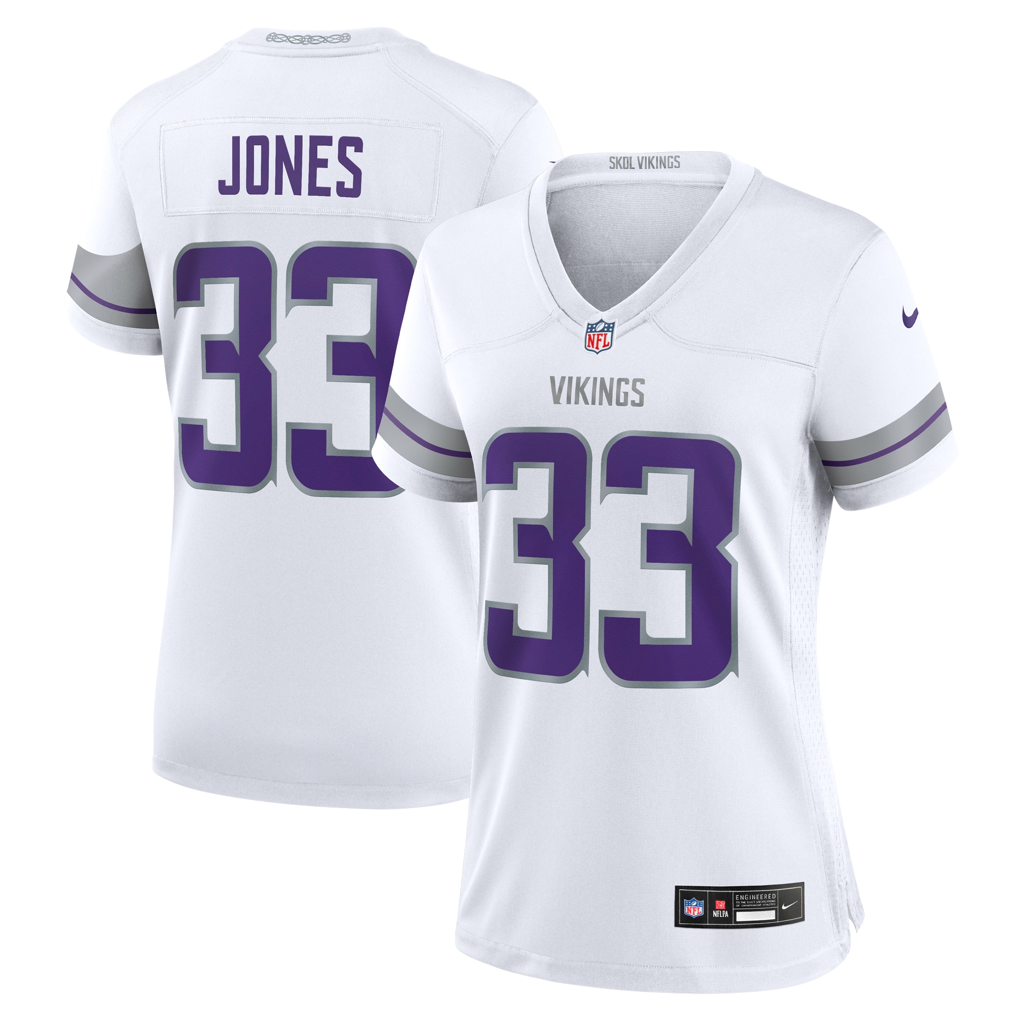 Women's Minnesota Vikings Aaron Jones White Alternate Game Player Jersey JS5903 Saliibo