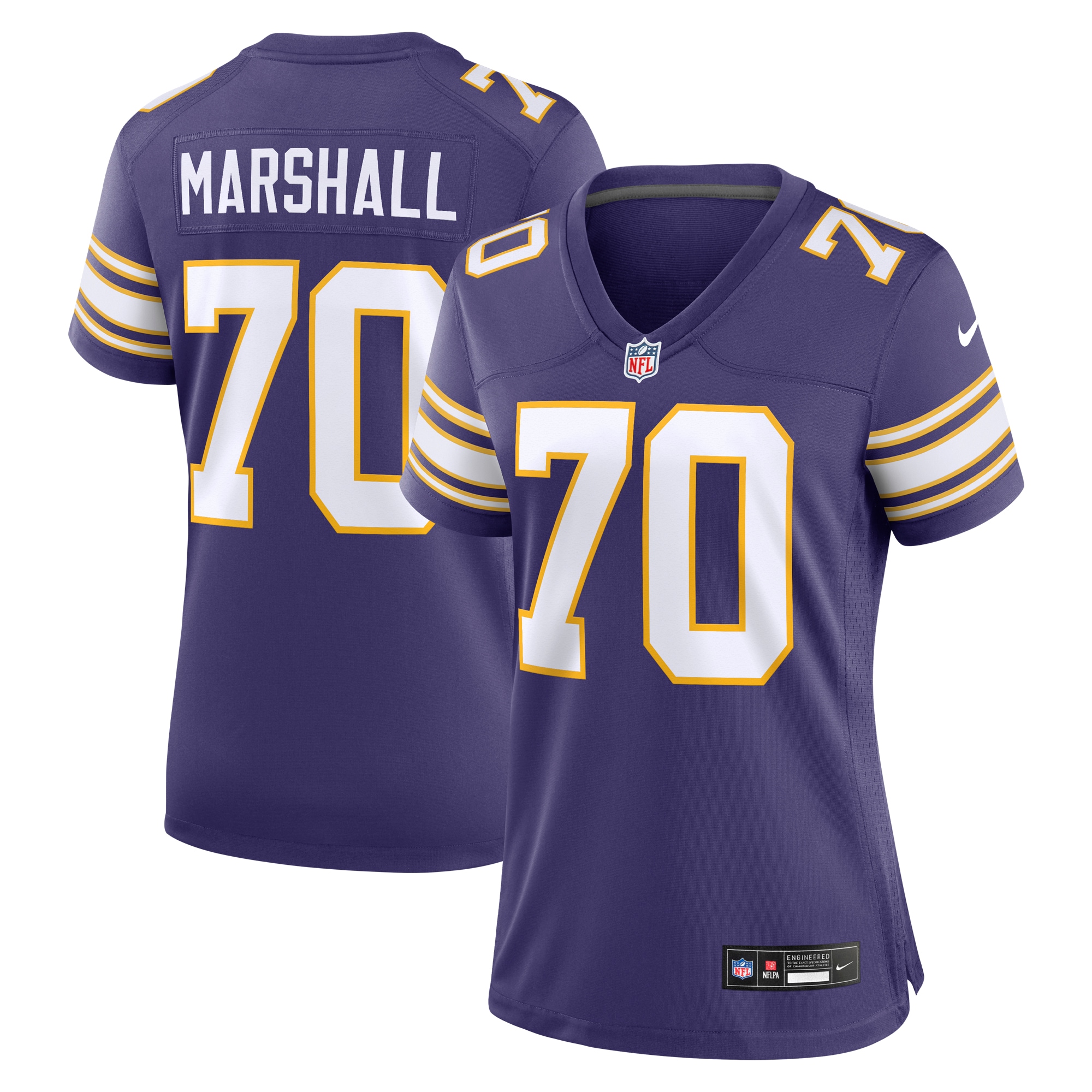 Women's Minnesota Vikings Jim Marshall Purple Classic Retired Player Jersey JS7709 Saliibo