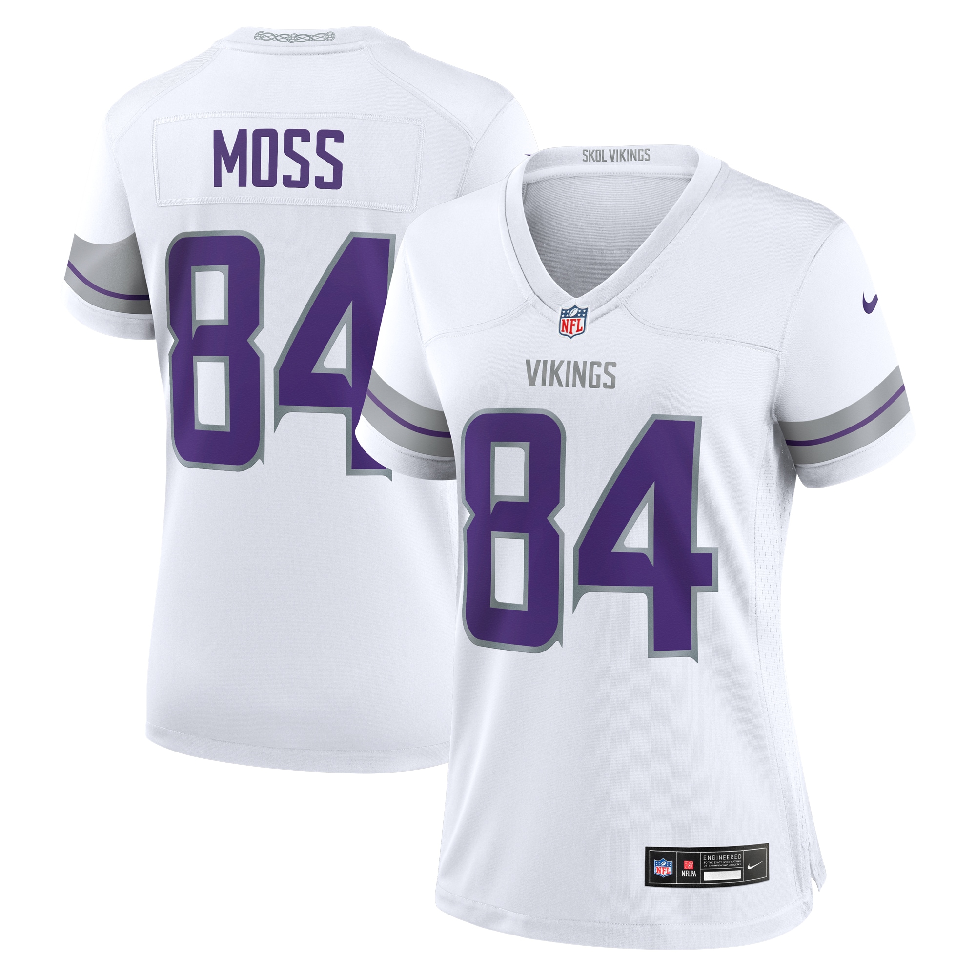 Women's Minnesota Vikings Randy Moss White Alternate Retired Player Game Jersey JS5035 Saliibo