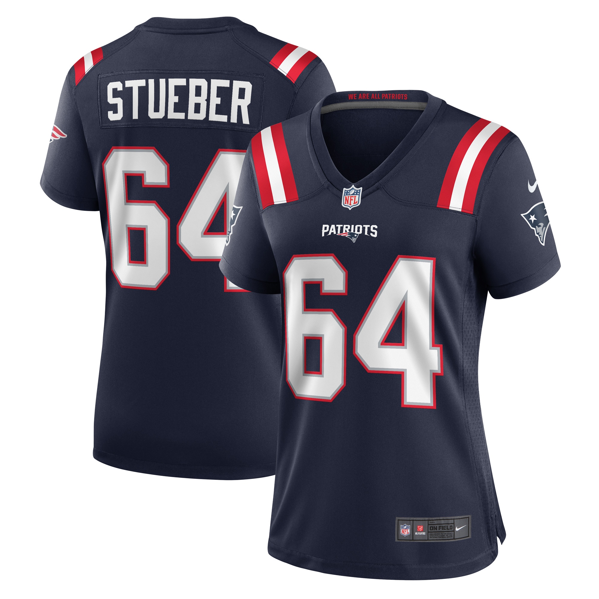 Women's New England Patriots Andrew Stueber Navy Game Player Jersey JS8263 Saliibo