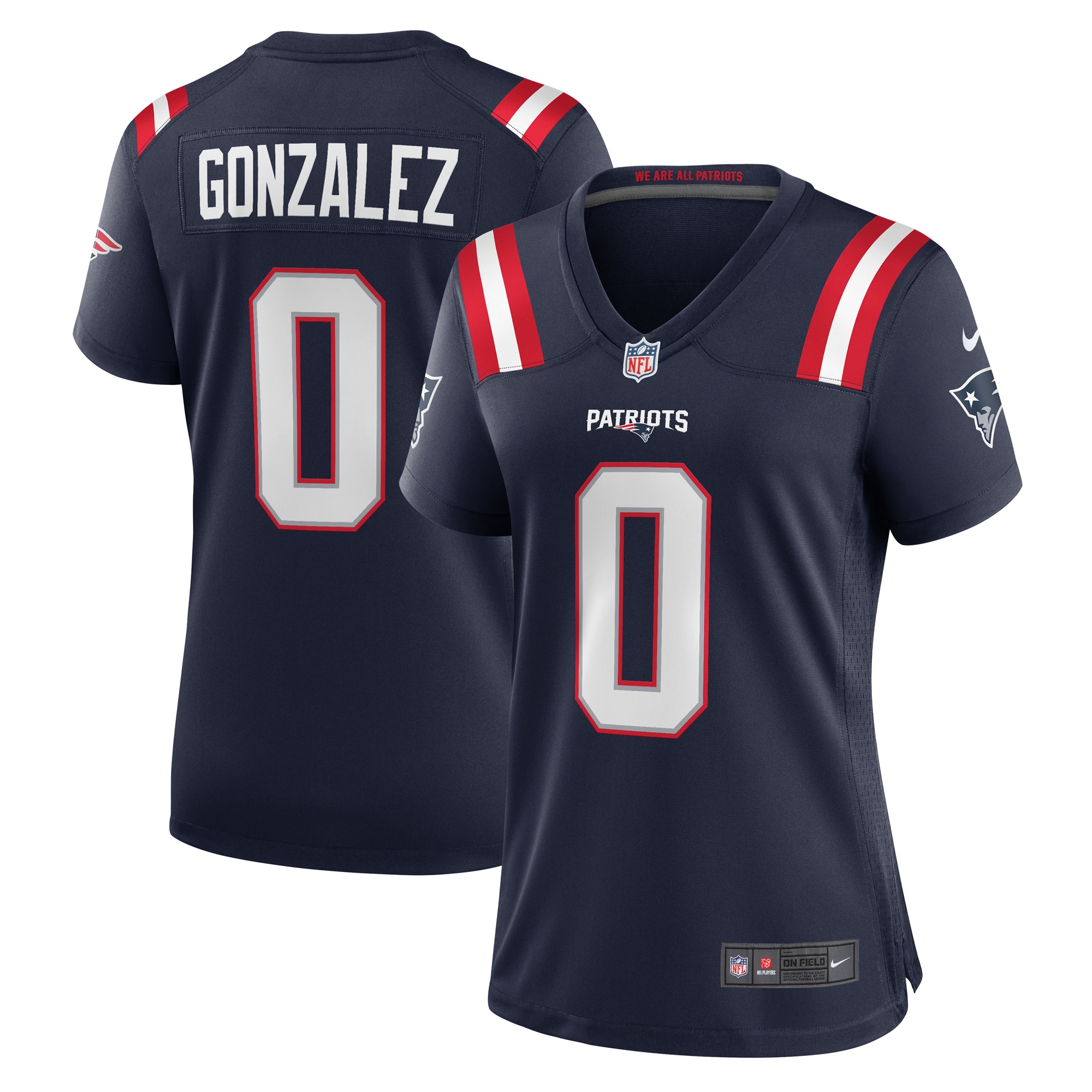 Women's New England Patriots Christian Gonzalez Navy Team Game Jersey JS5153 Saliibo