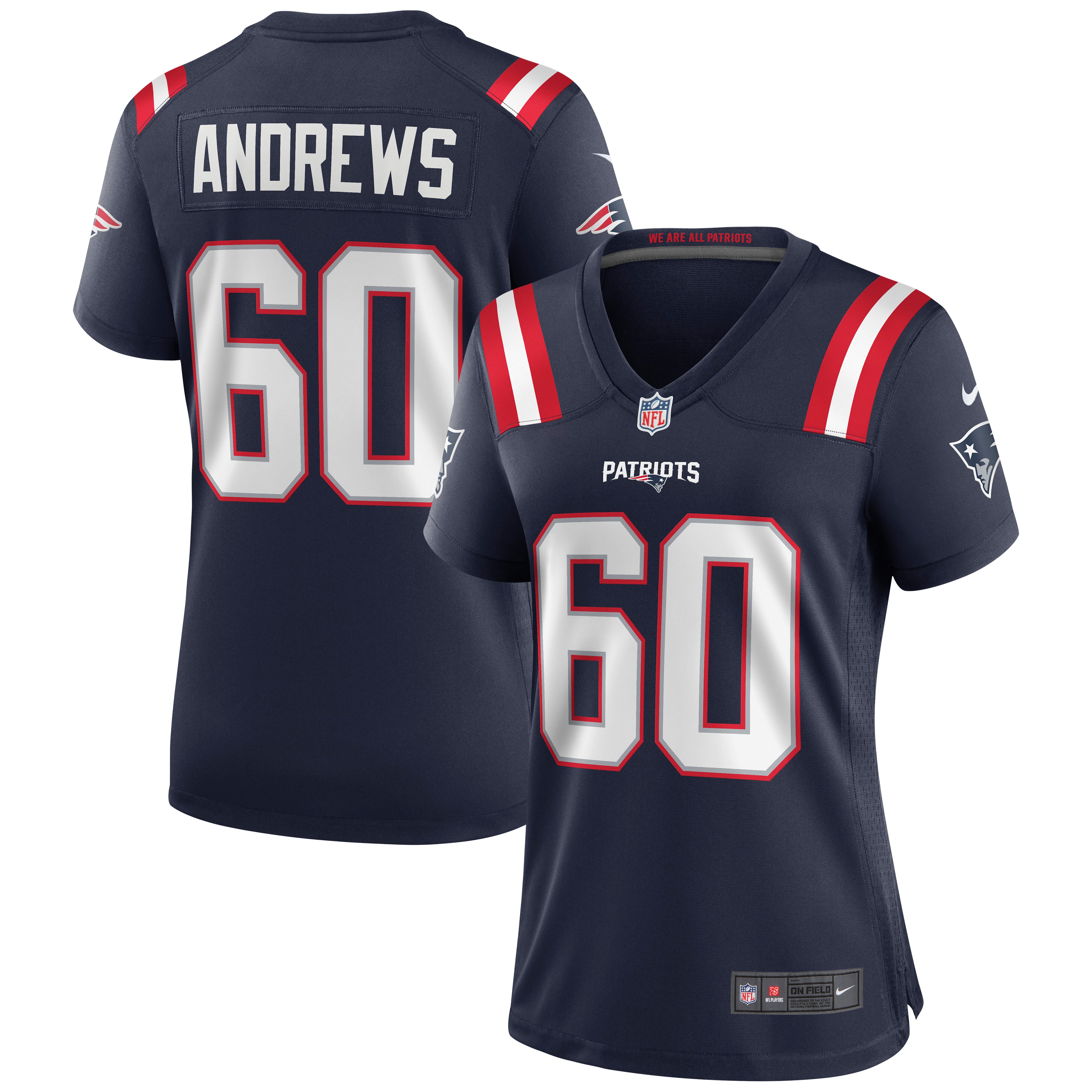 Women's New England Patriots David Andrews Navy Game Jersey JS5644 Saliibo