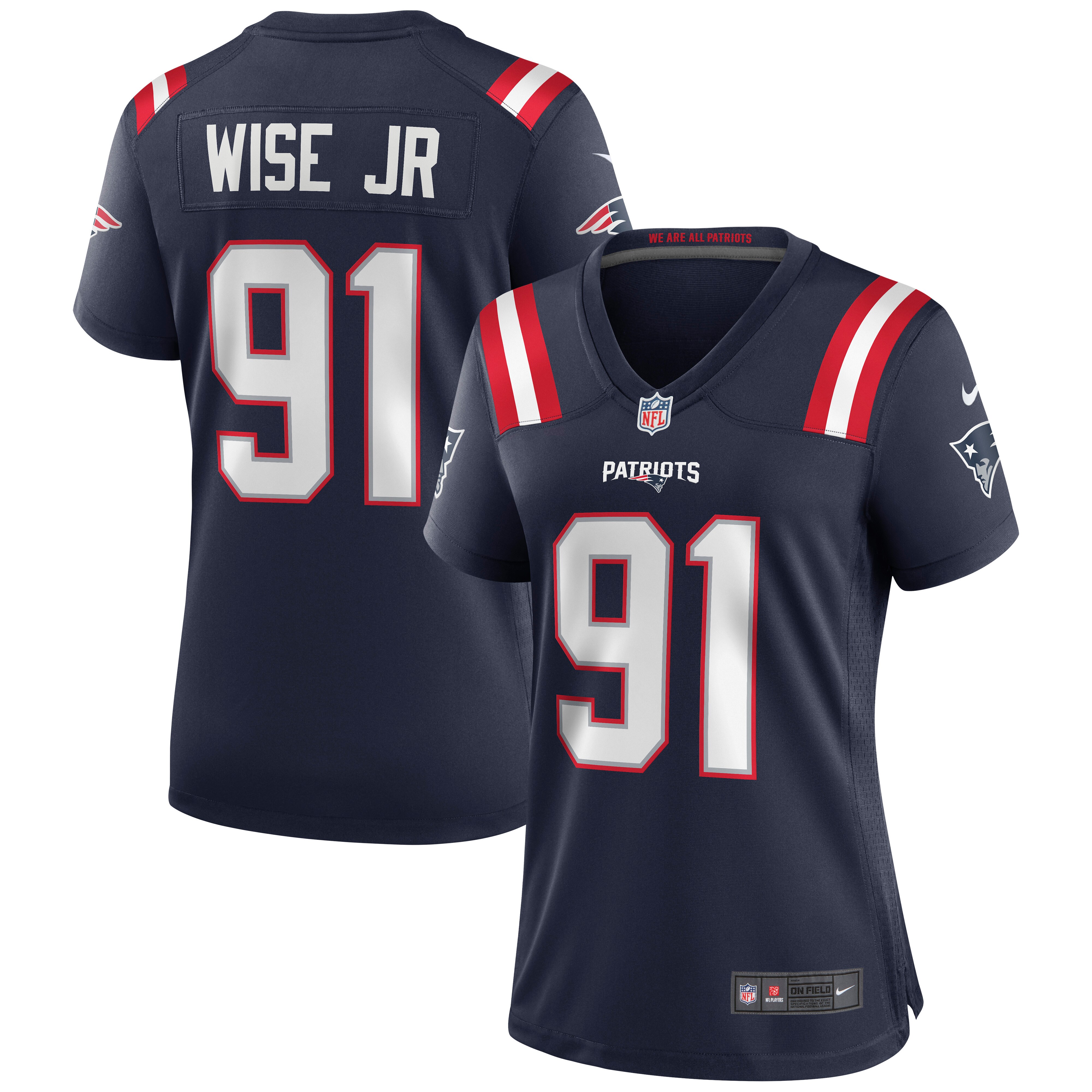 Women's New England Patriots Deatrich Wise Jr. Navy Game Jersey JS6023 Saliibo