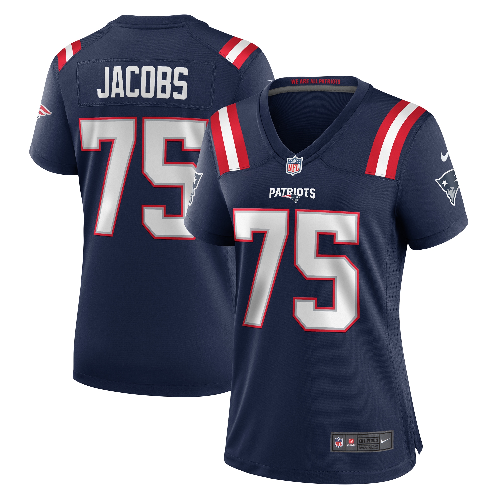 Women's New England Patriots Demontrey Jacobs Navy Game Jersey JS6691 Saliibo