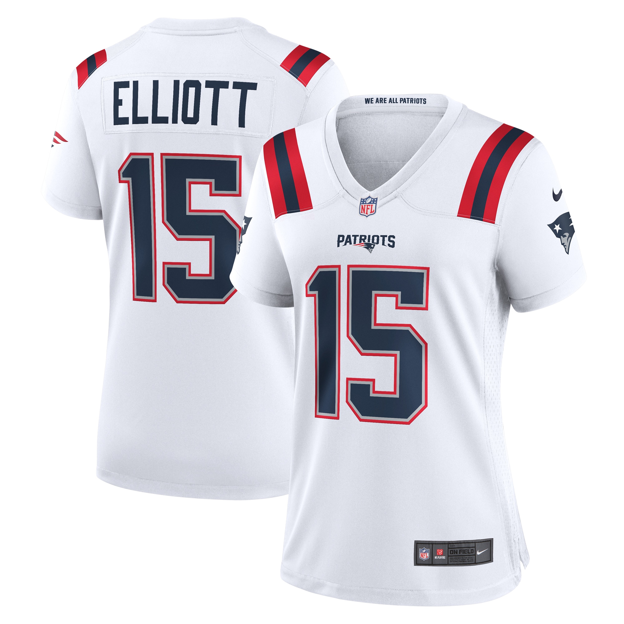 Women's New England Patriots Ezekiel Elliott White Game Player Jersey JS6763 Saliibo