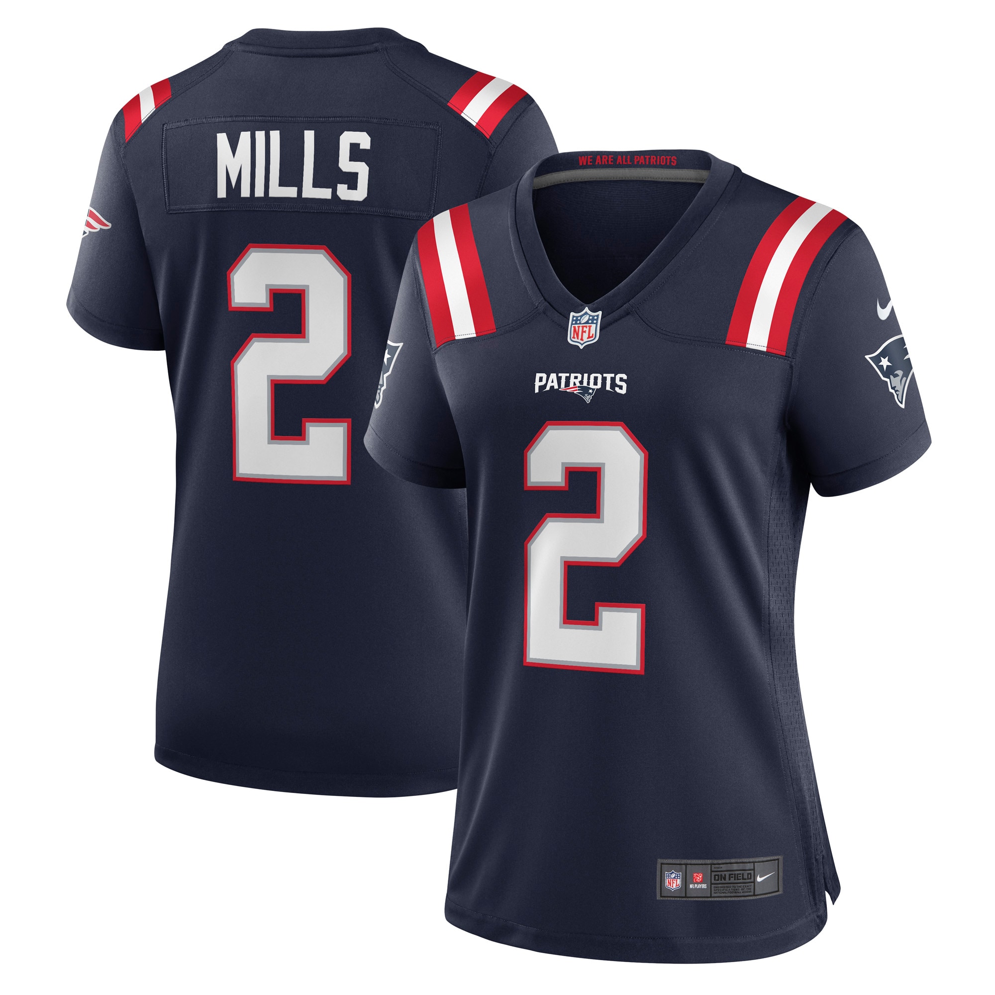 Women's New England Patriots Jalen Mills Navy Game Player Jersey JS6436 Saliibo