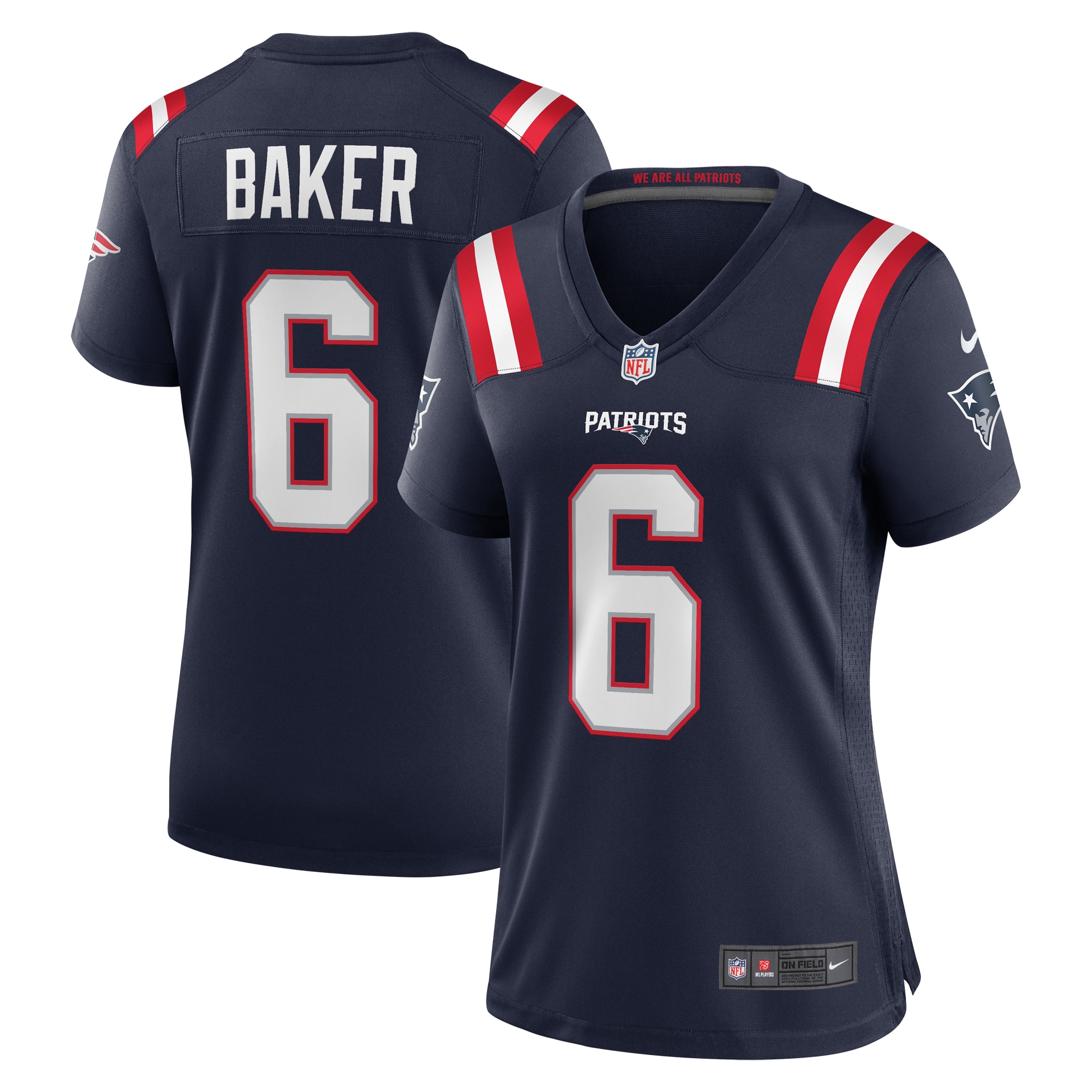 Women's New England Patriots Javon Baker Navy Team Game Jersey JS8056 Saliibo