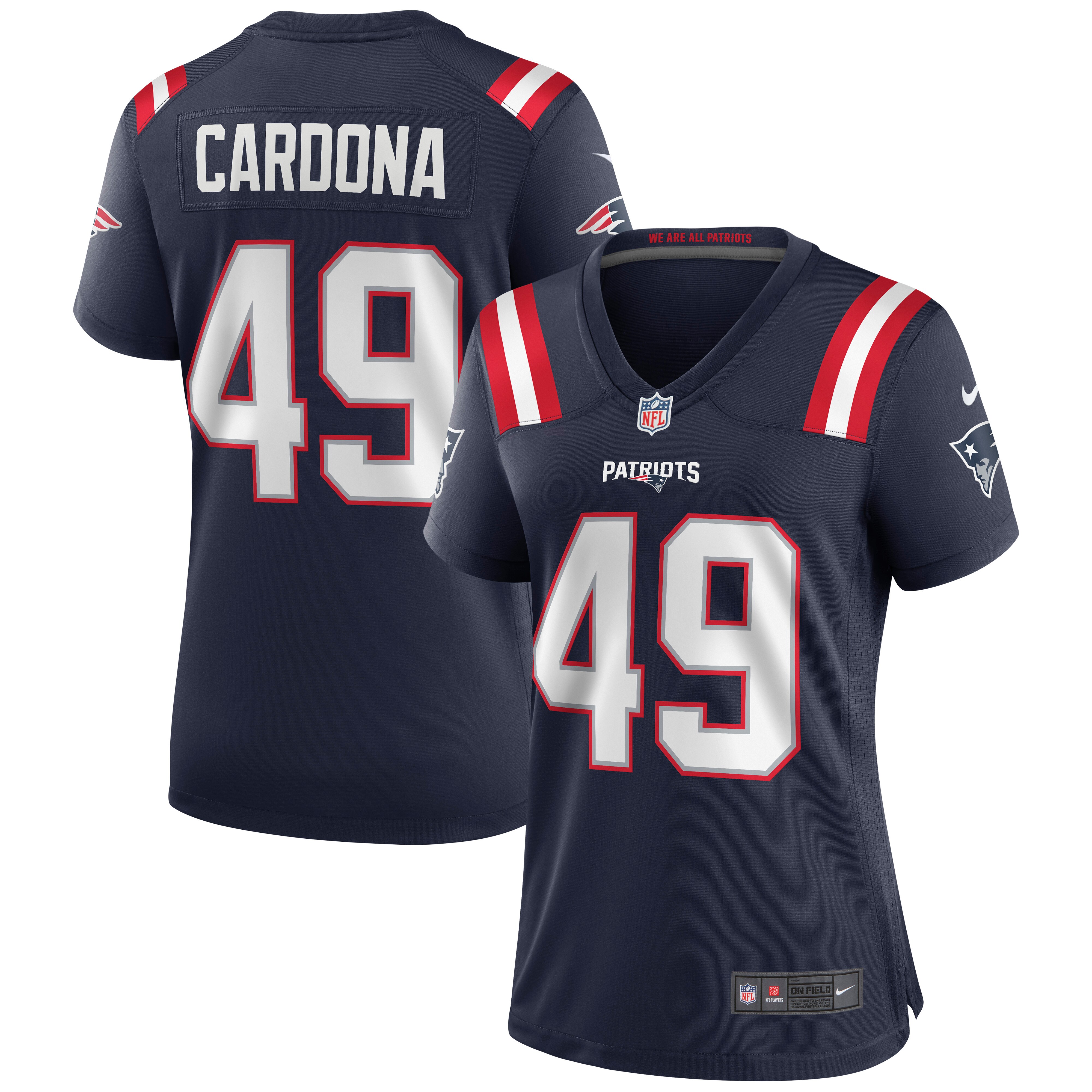 Women's New England Patriots Joe Cardona Navy Game Jersey JS8608 Saliibo