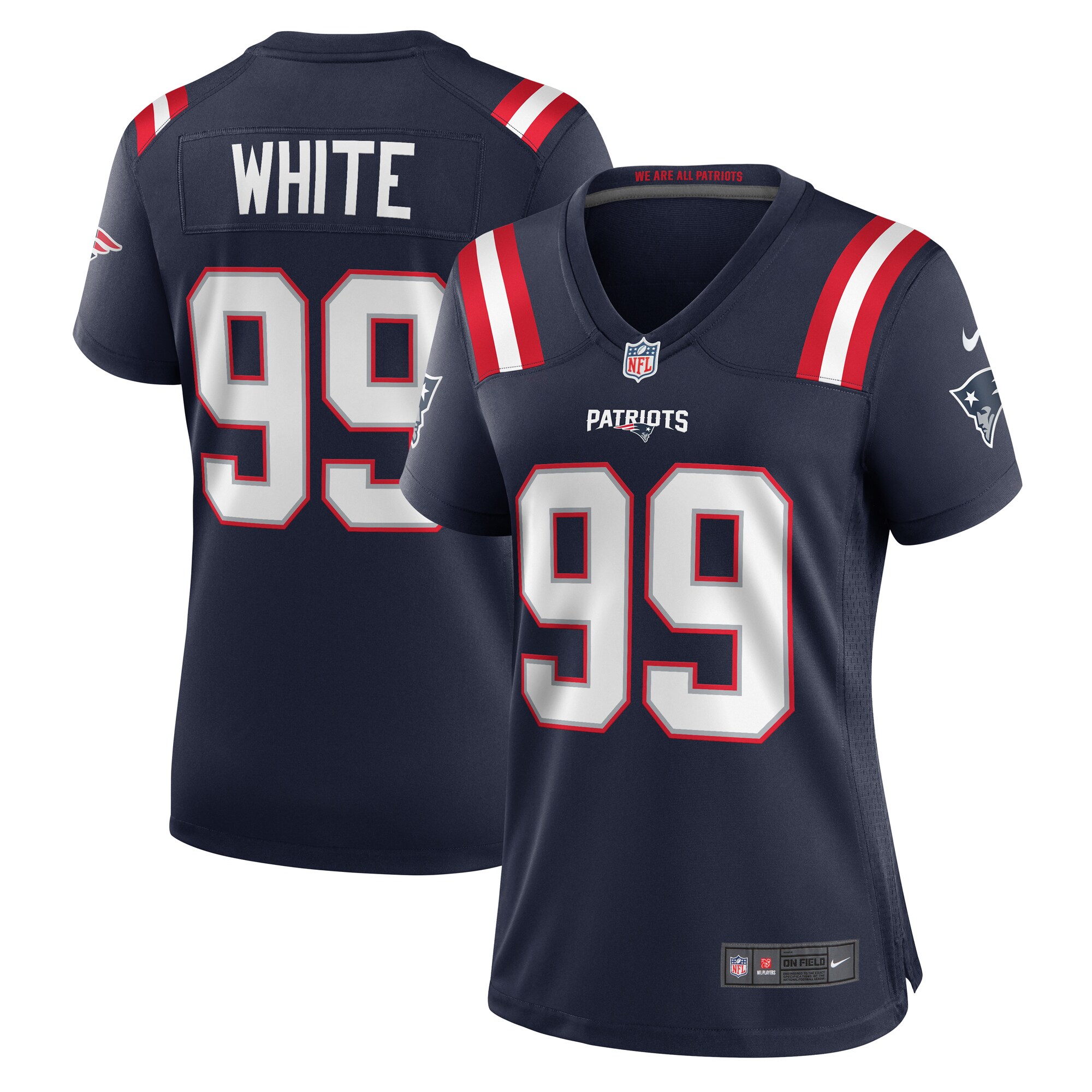 Women's New England Patriots Keion White Navy Team Game Jersey JS9810 Saliibo