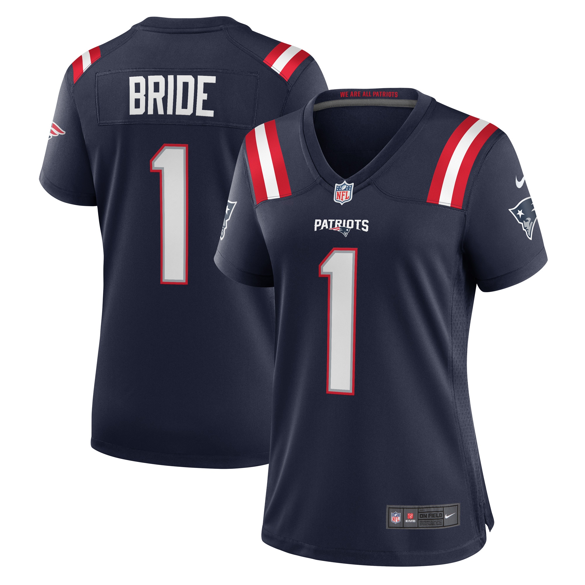 Women's New England Patriots Number 1 Bride Navy Game Jersey JS9522 Saliibo