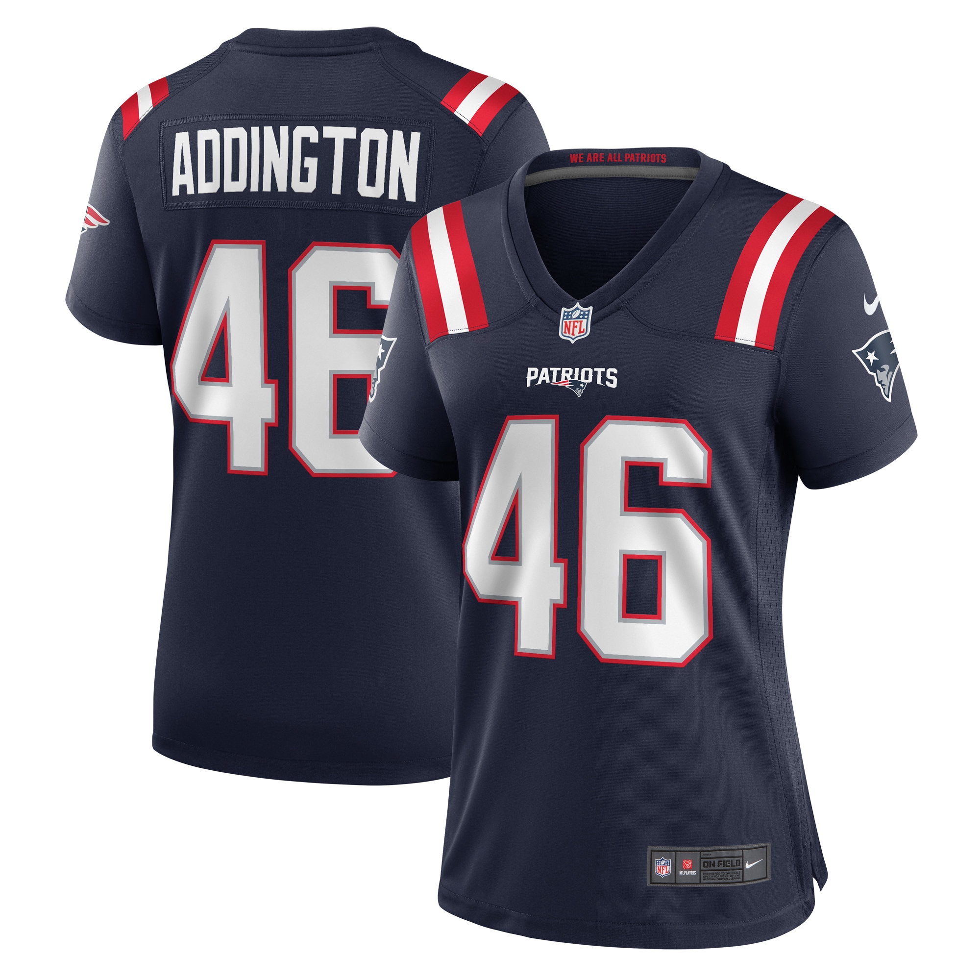 Women's New England Patriots Tucker Addington Navy Home Game Player Jersey JS8539 Saliibo