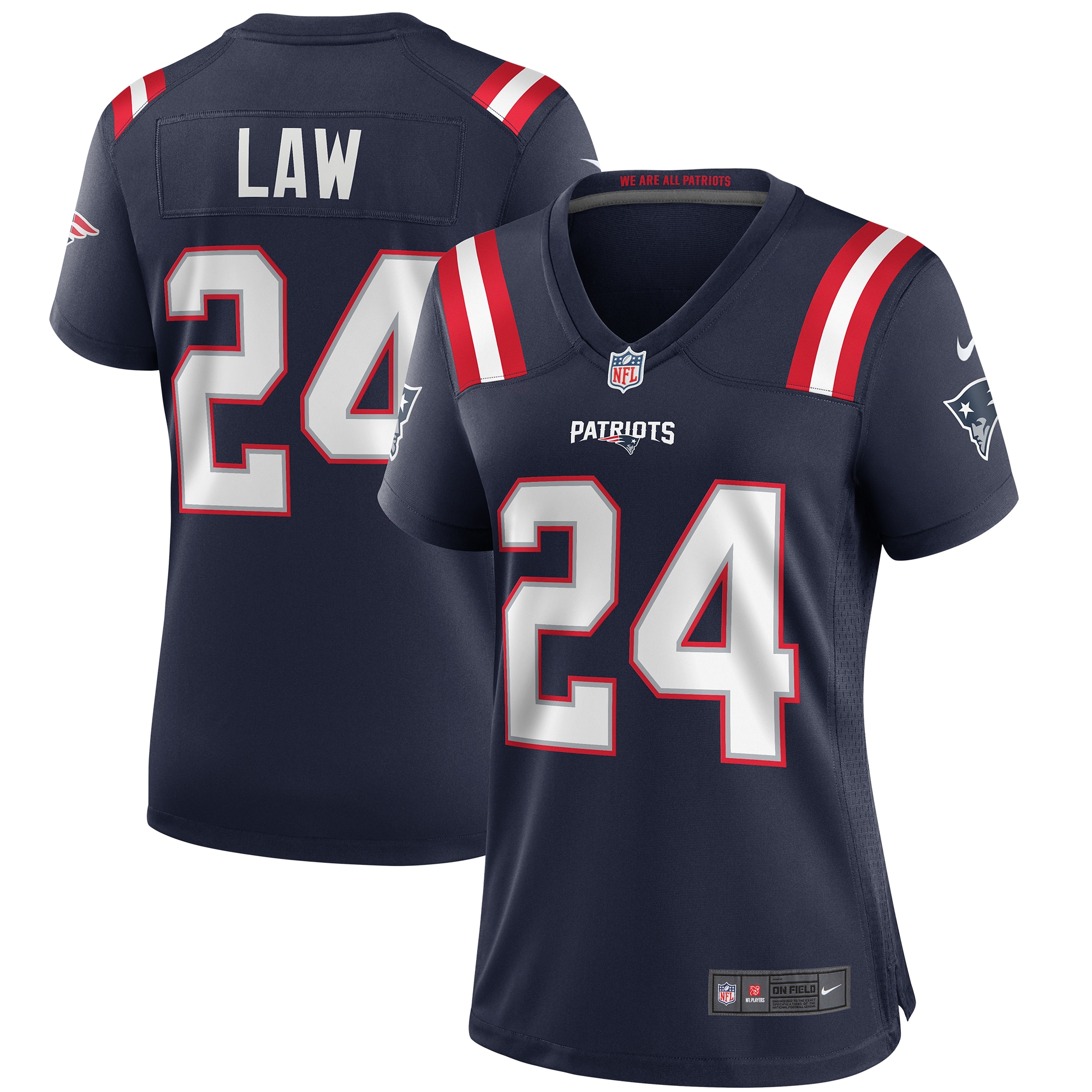 Women's New England Patriots Ty Law Navy Game Retired Player Jersey JS5288 Saliibo