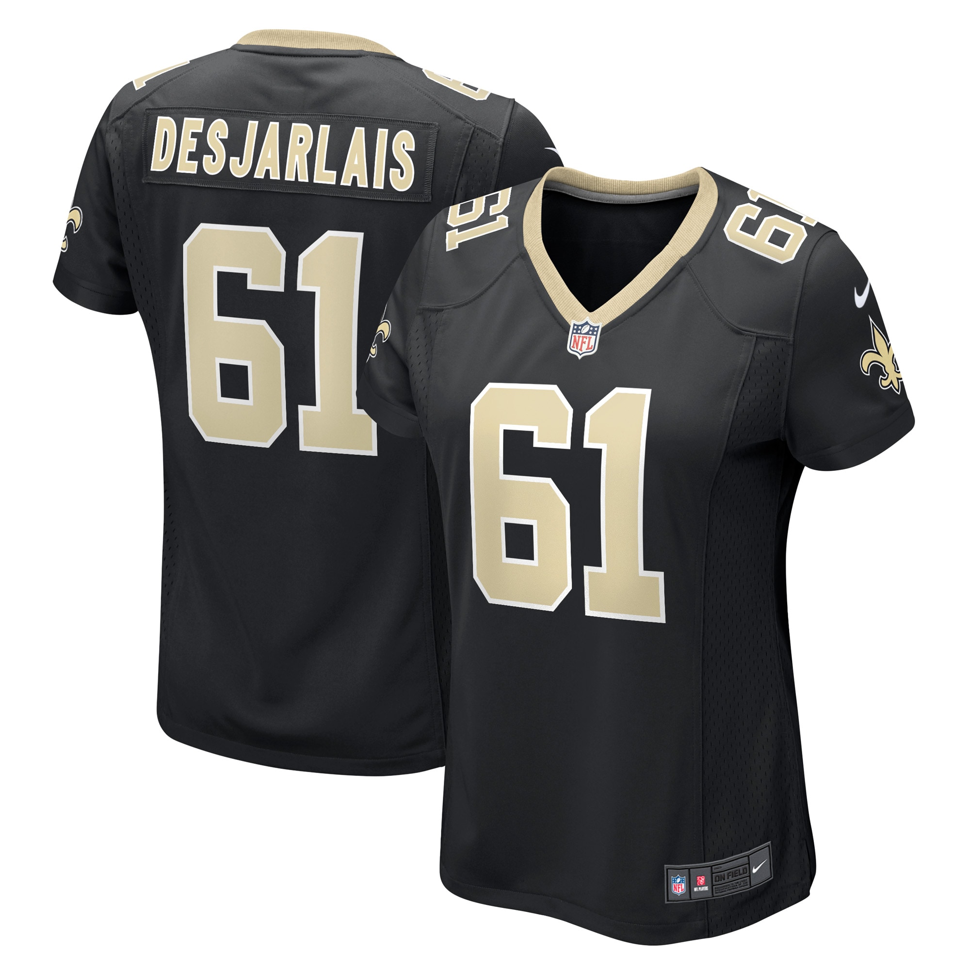 Women's New Orleans Saints Drew Desjarlais Black Game Player Jersey JS8898 Saliibo