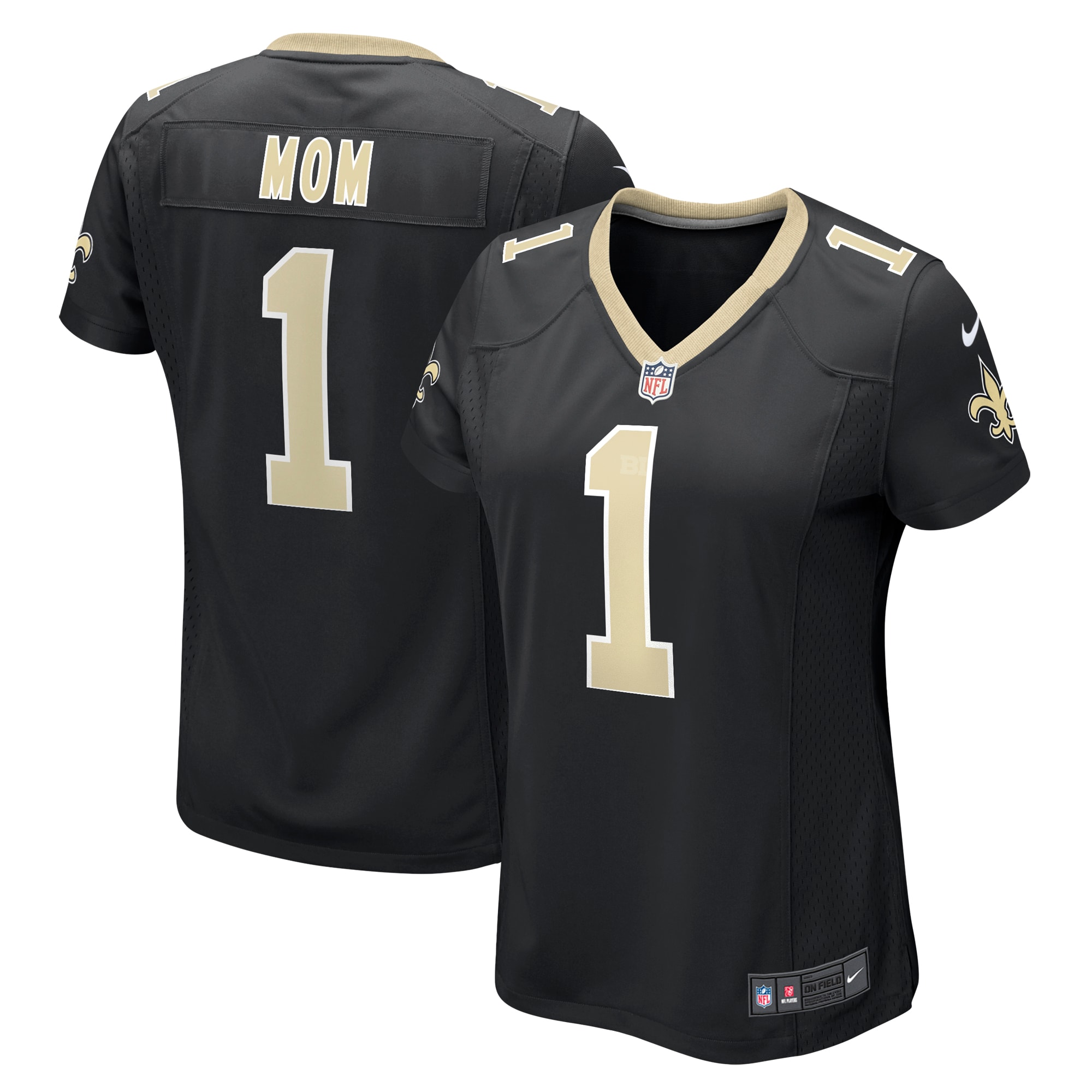Women's New Orleans Saints Number 1 Mom Black Game Jersey JS7308 Saliibo