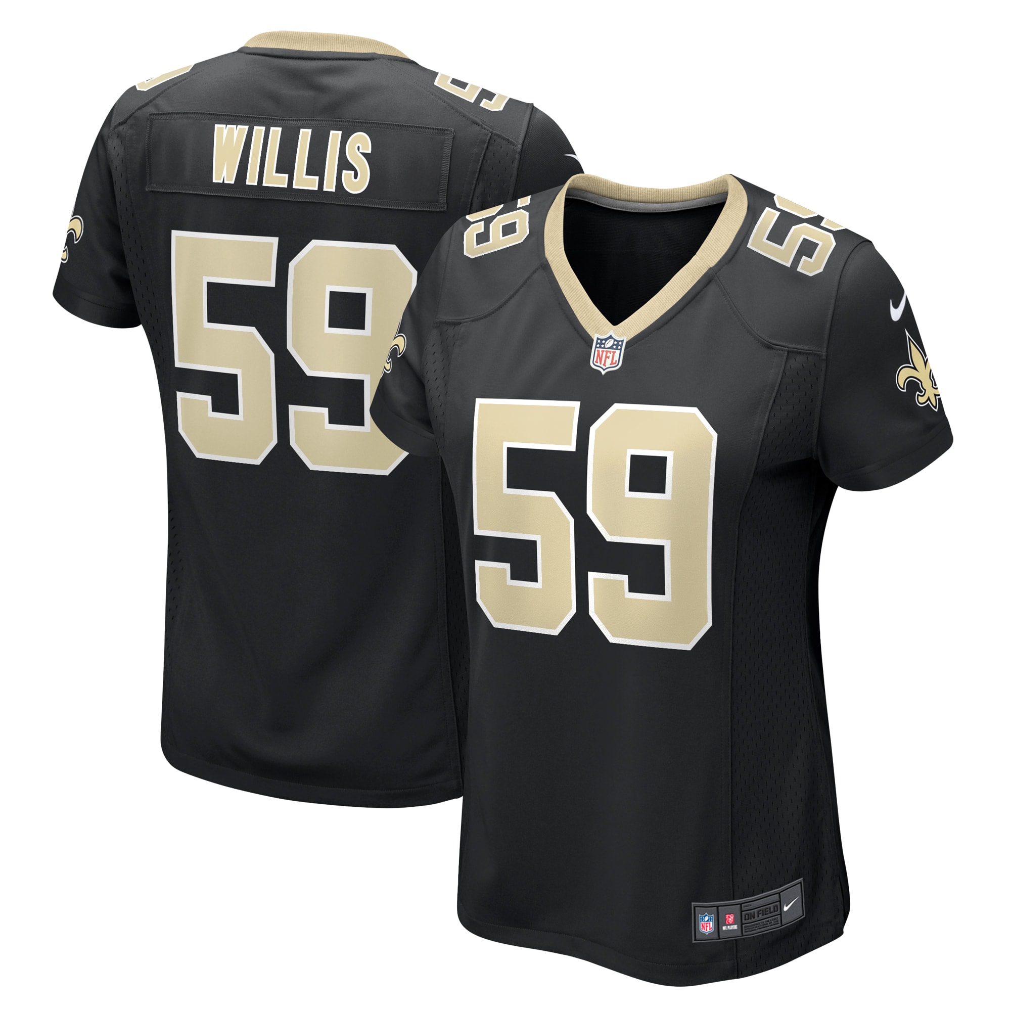 Women's New Orleans Saints Willis Black Team Game Jersey JS4652 Saliibo