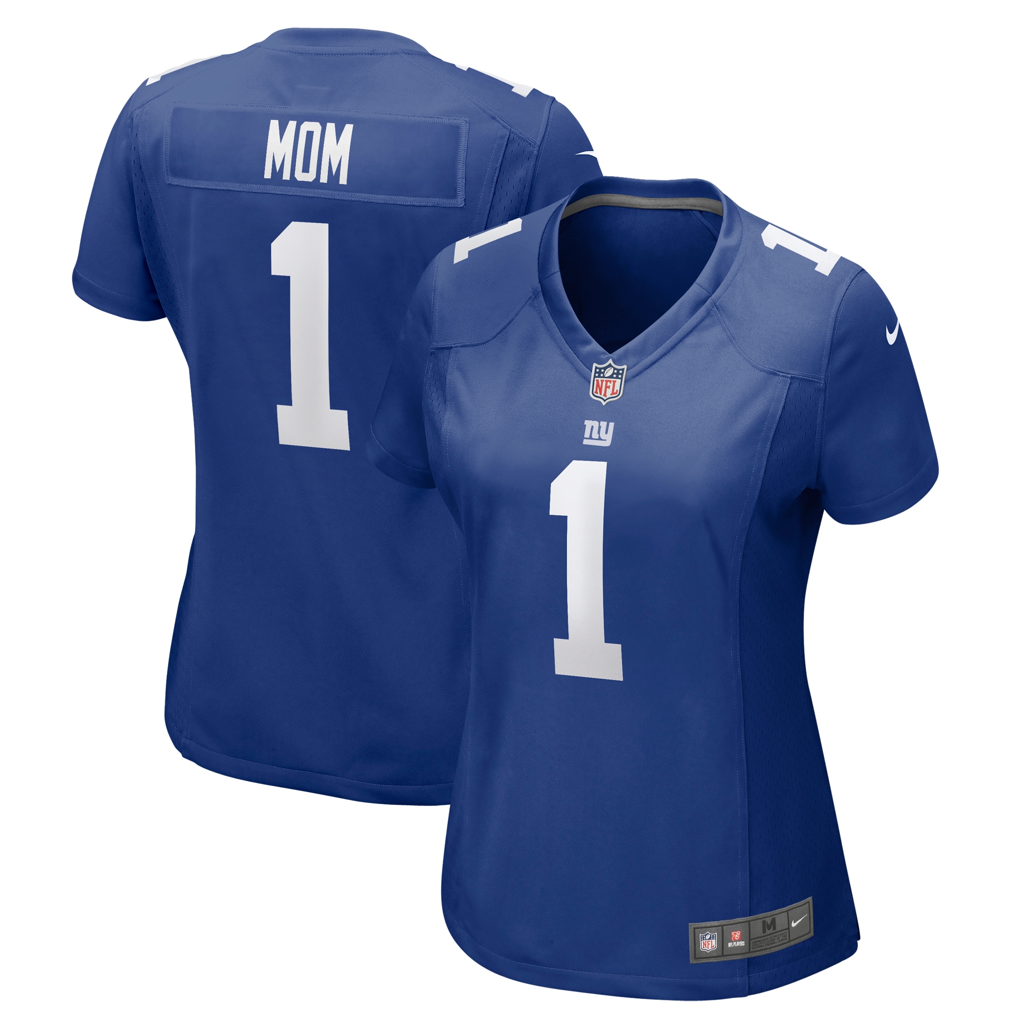 Women's New York Giants Number 1 Mom Royal Game Jersey JS8437 Saliibo