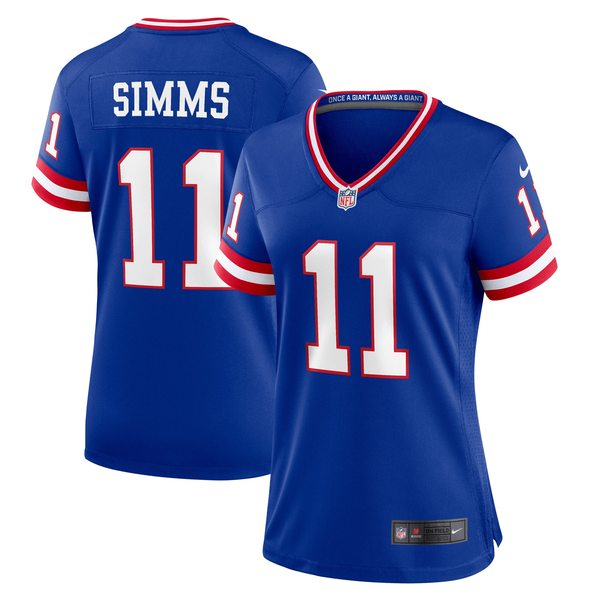 Women's New York Giants Phil Simms Royal Classic Retired Player Game Jersey JS2770 Saliibo