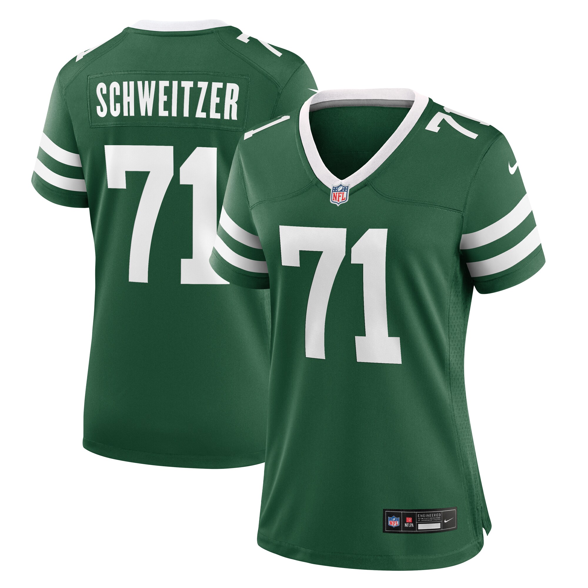 Women's New York Jets Wes Schweitzer Legacy Green Team Game Jersey JS6730 Saliibo