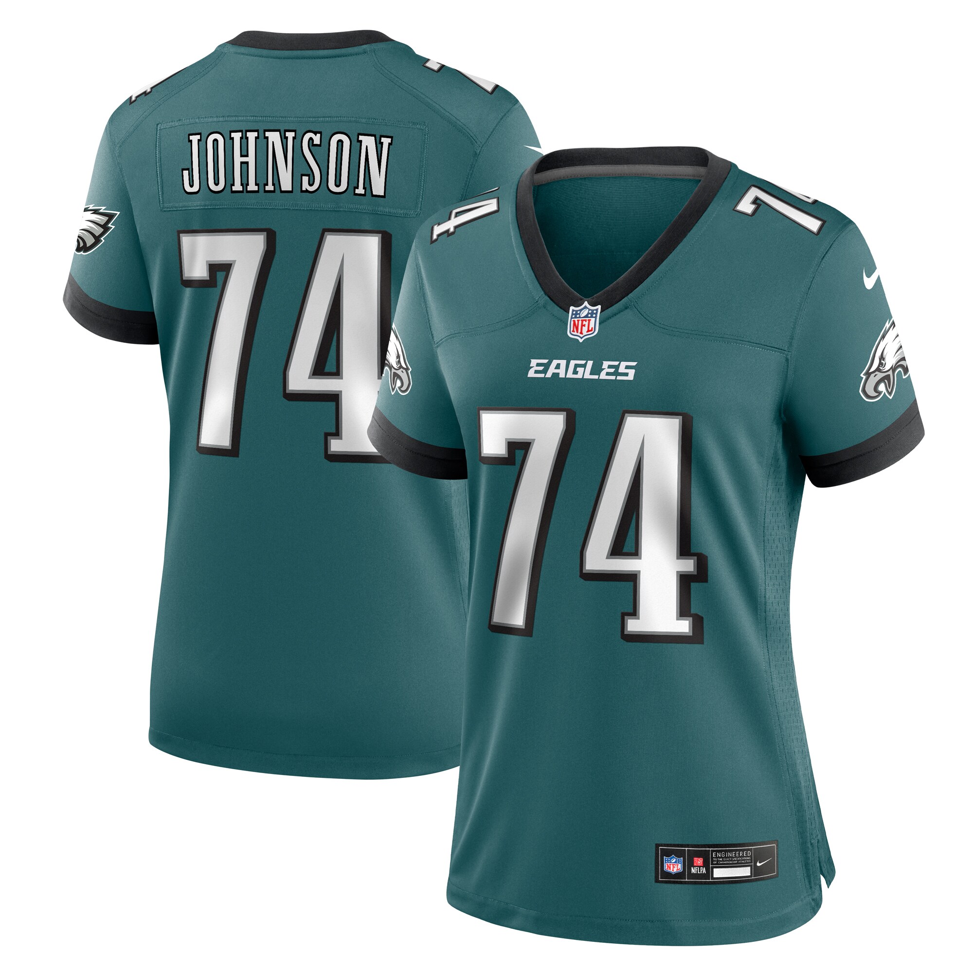 Women's Philadelphia Eagles Fred Johnson Midnight Green Team Game Jersey JS5340 Saliibo
