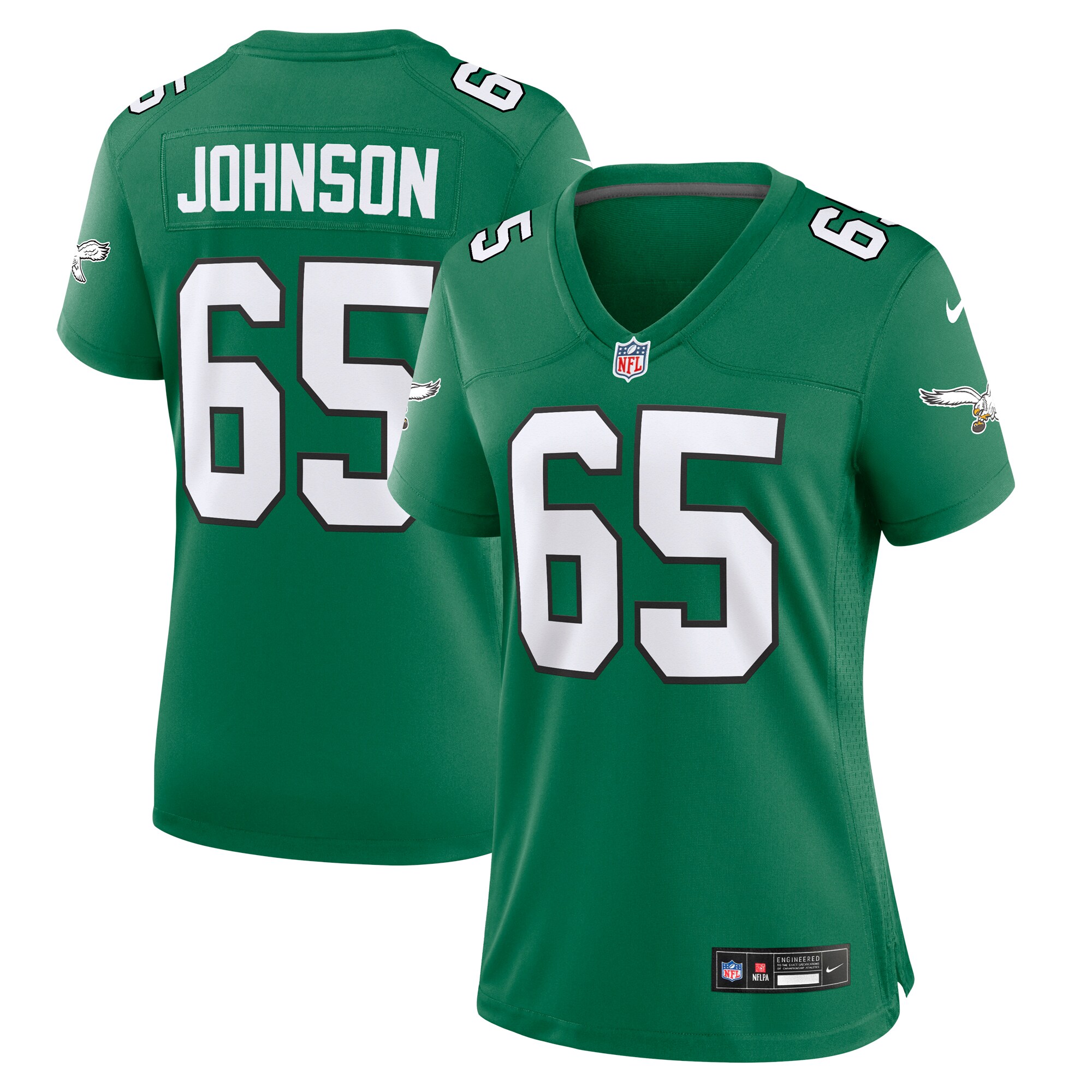 Women's Philadelphia Eagles Lane Johnson Kelly Green Alternate Game Jersey JS9241 Saliibo