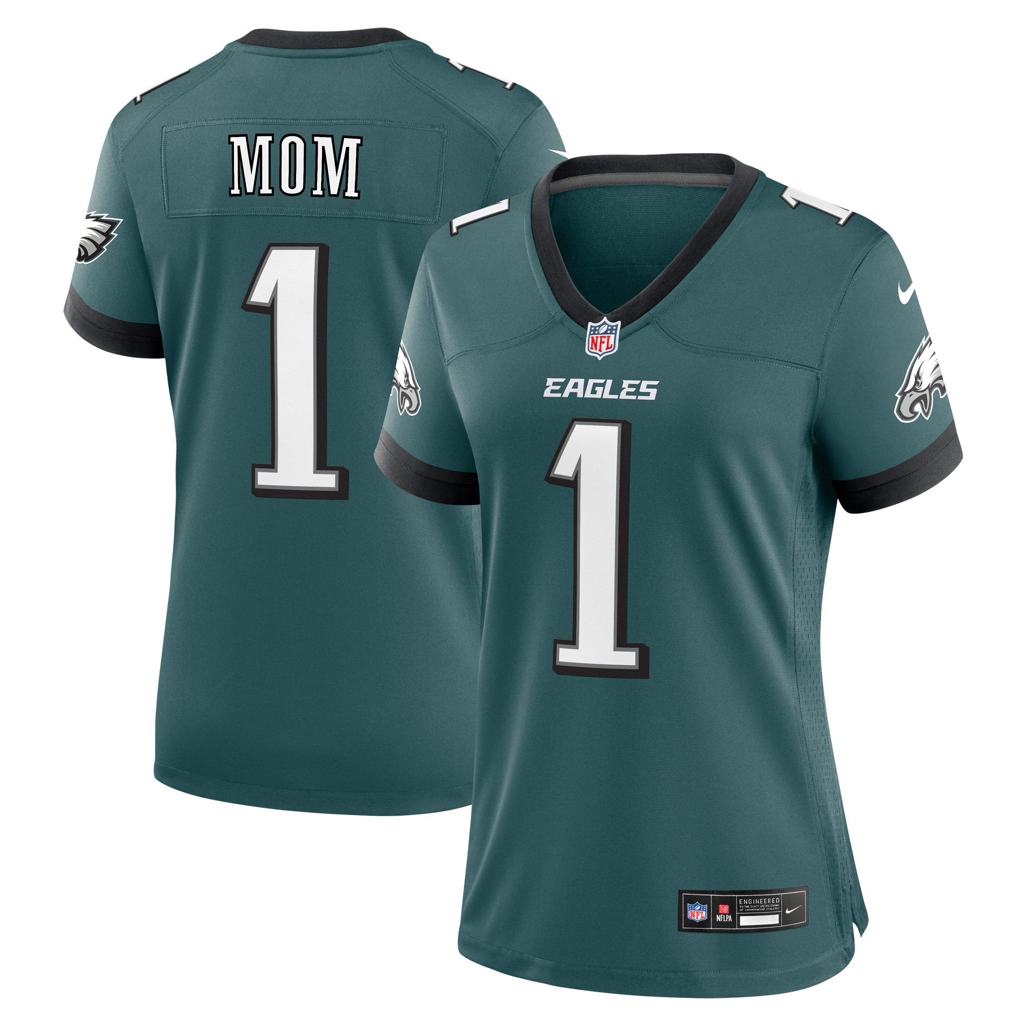 Women's Philadelphia Eagles Midnight Green #1 Mom Game Jersey JS8865 Saliibo