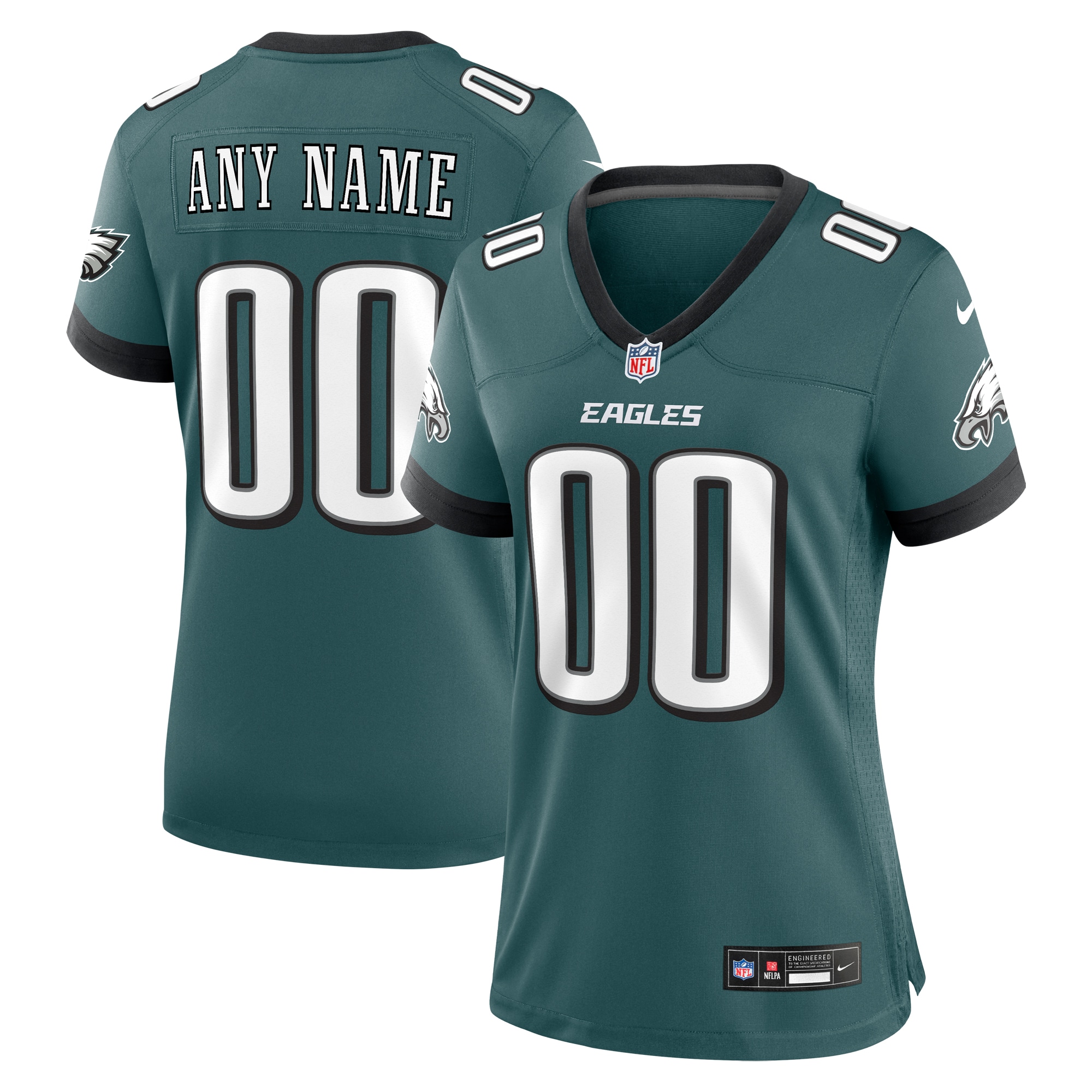 Women's Philadelphia Eagles Midnight Green Custom Game Jersey JS9450 Saliibo
