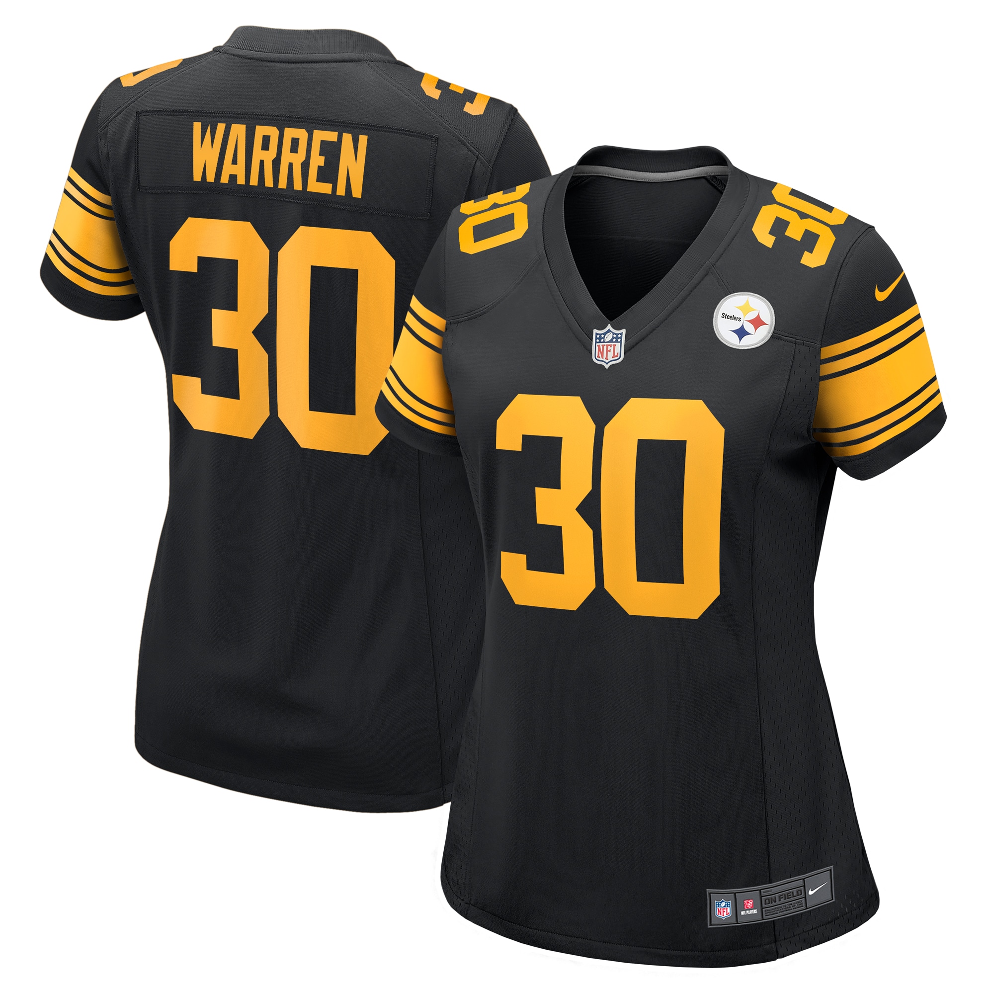 Women's Pittsburgh Steelers Jaylen Warren Black Alternate Game Jersey JS4942 Saliibo