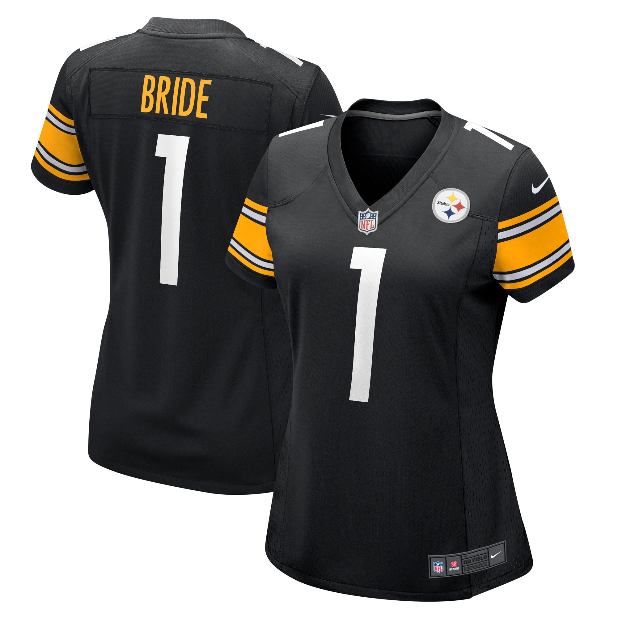 Women's Pittsburgh Steelers Number 1 Bride Black Game Jersey JS8902 Saliibo