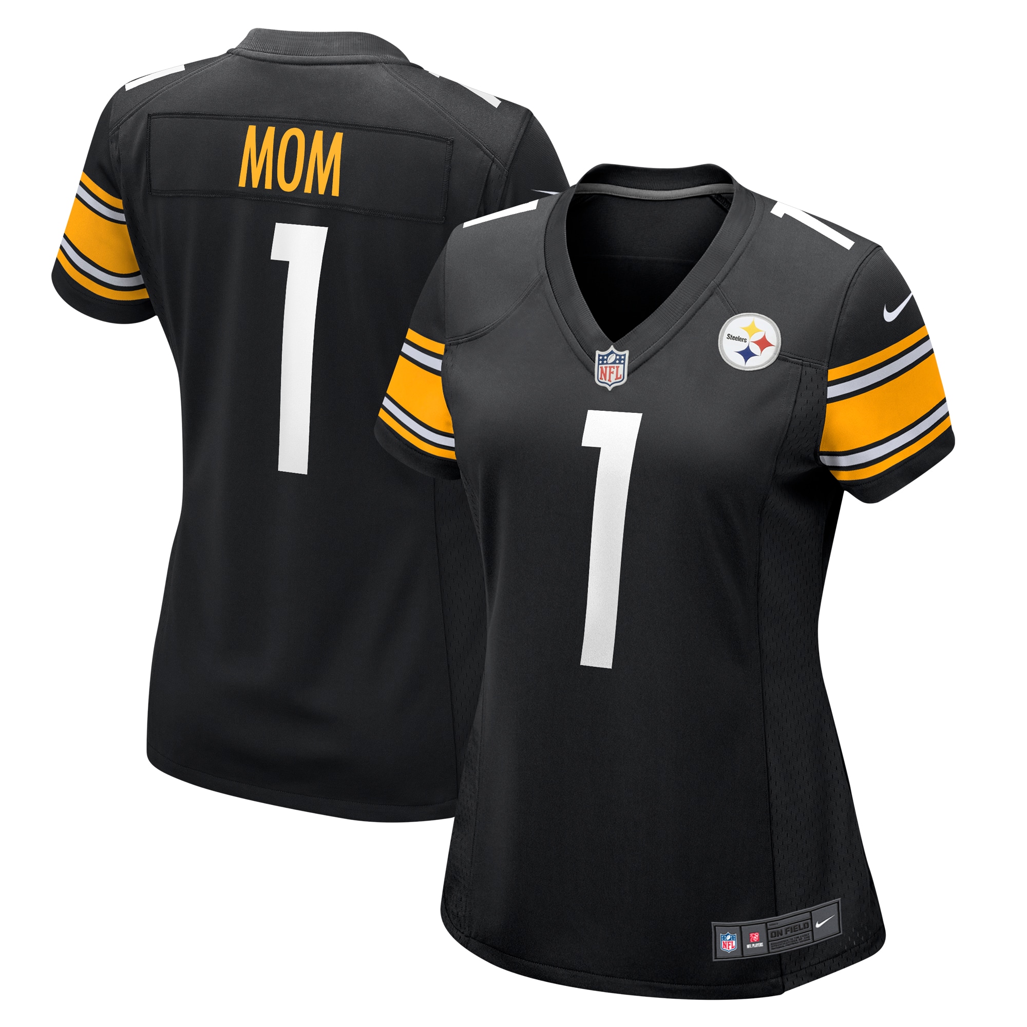 Women's Pittsburgh Steelers Number 1 Mom Black Game Jersey JS3229 Saliibo