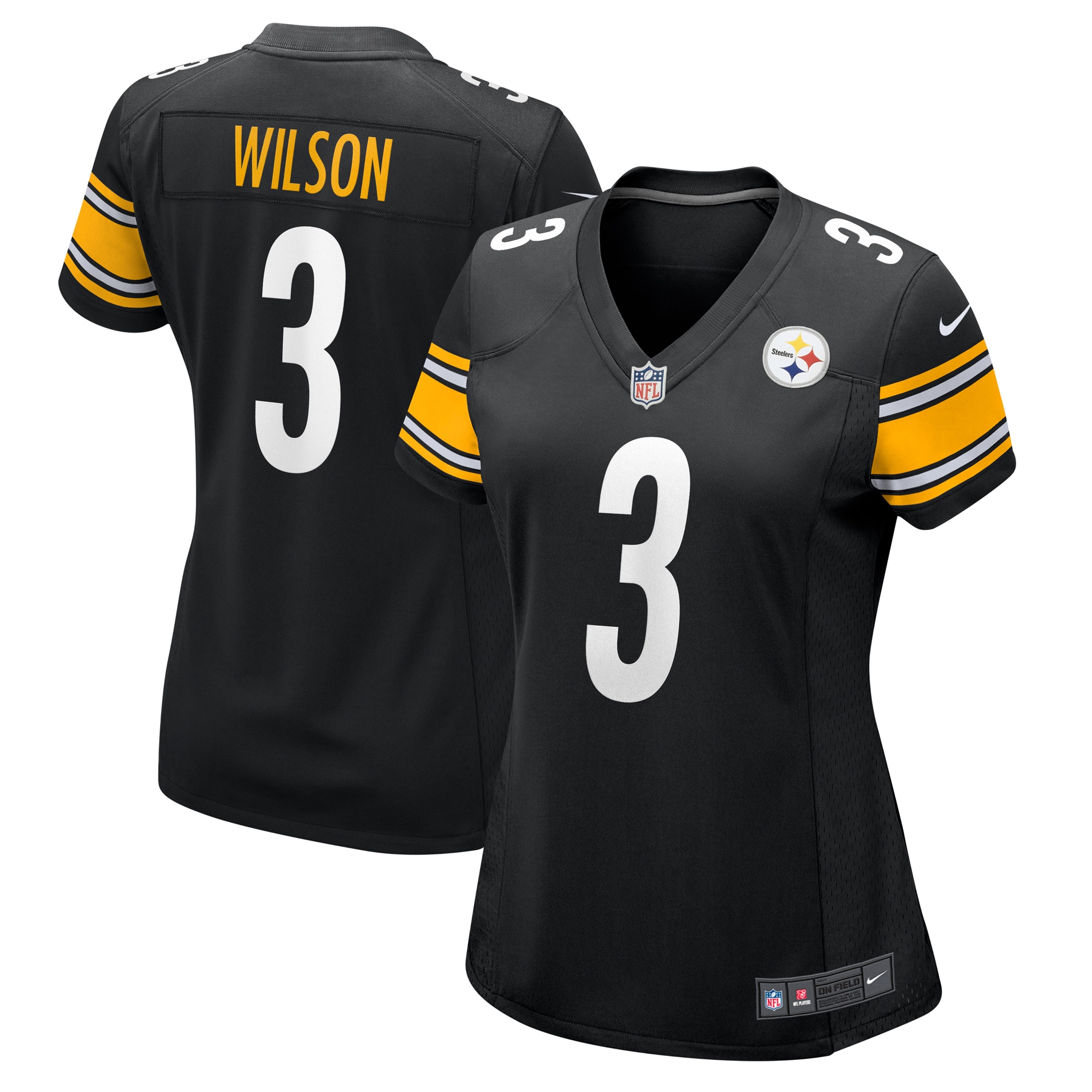 Women's Pittsburgh Steelers Russell Wilson Black Game Jersey JS5159 Saliibo
