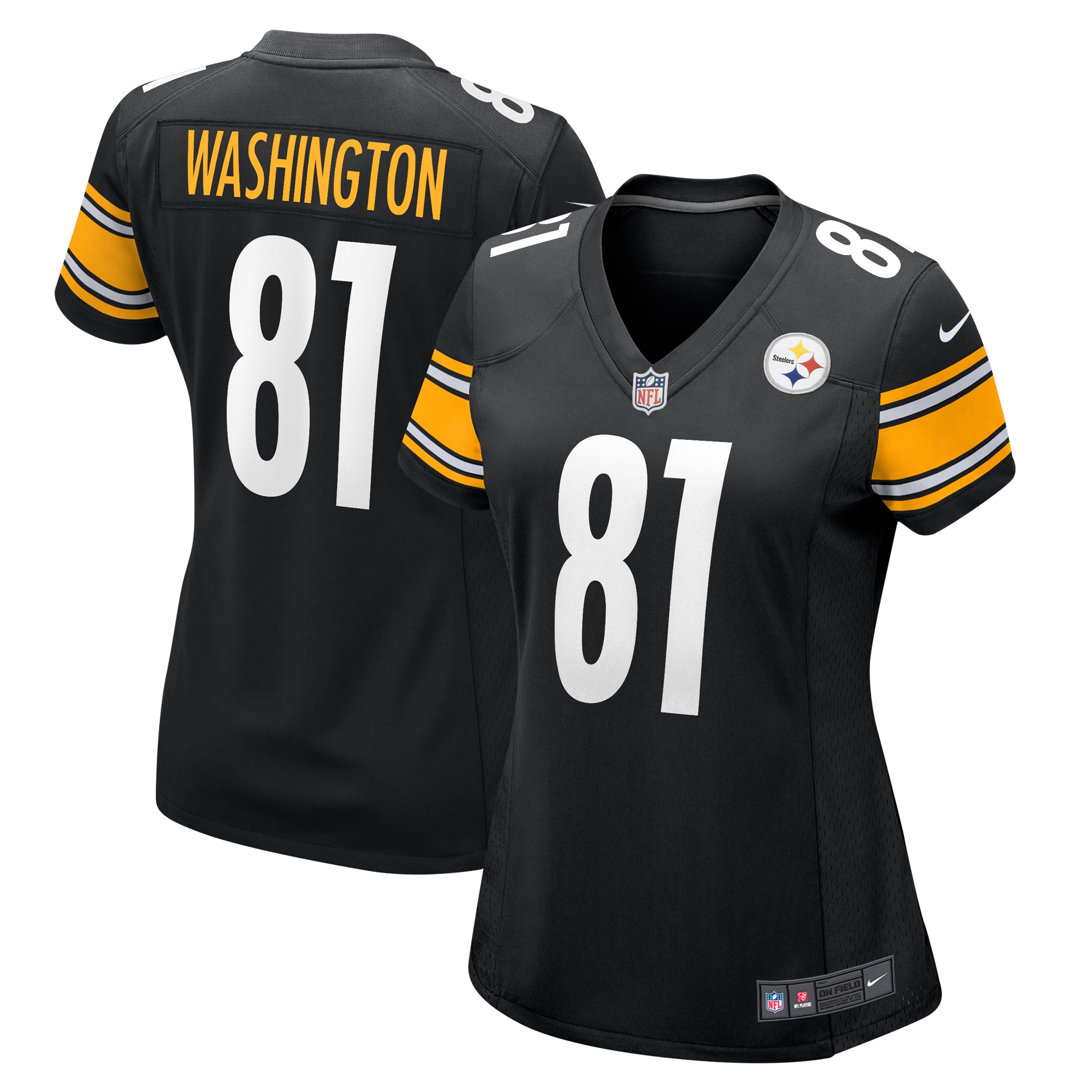 Women's Pittsburgh Steelers Scotty Washington Black Game Jersey JS4948 Saliibo