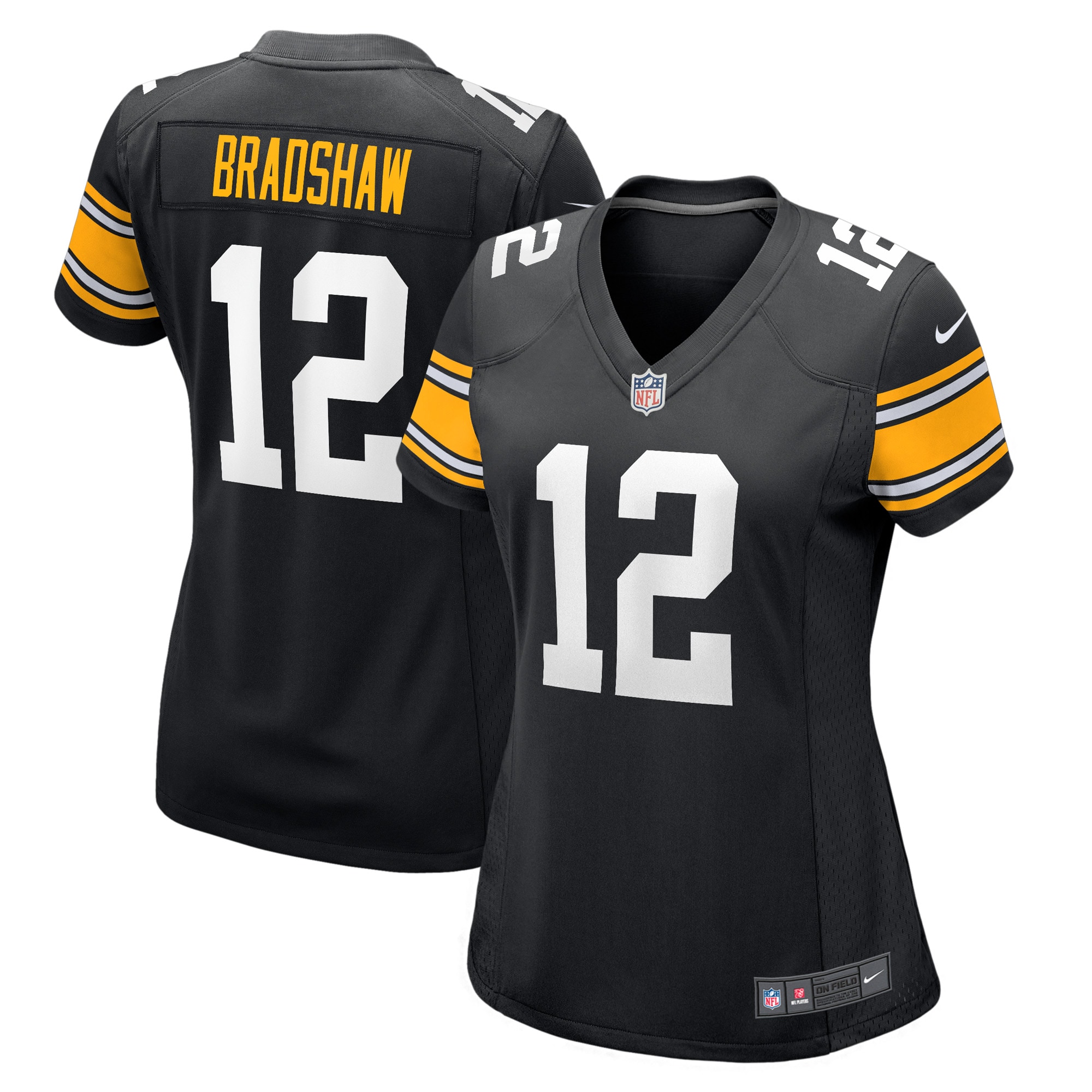 Women's Pittsburgh Steelers Terry Bradshaw Black Retired Player Jersey JS9825 Saliibo