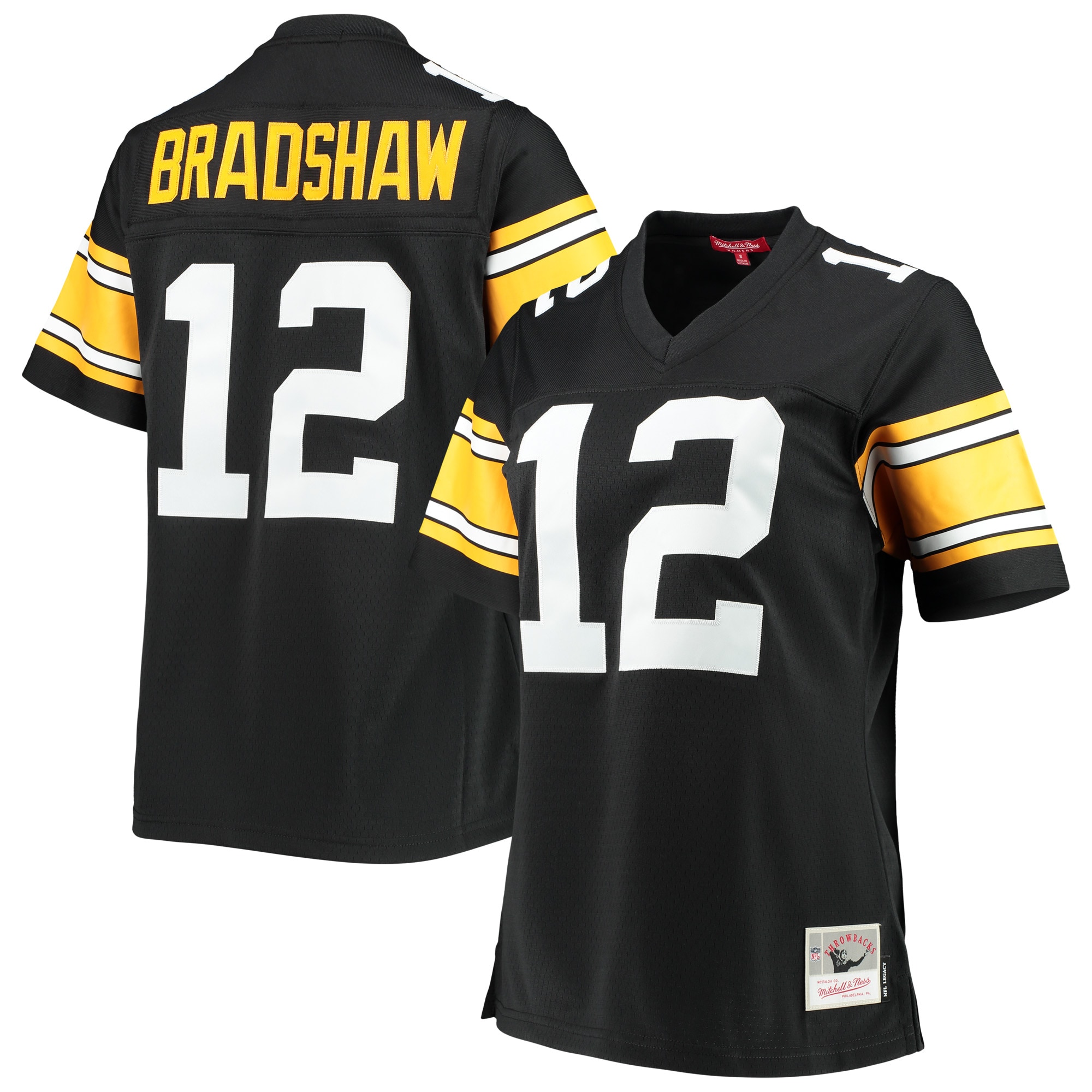Women's Pittsburgh Steelers Terry Bradshaw Mitchell & Ness Black Legacy Player Jersey JS8705 Saliibo