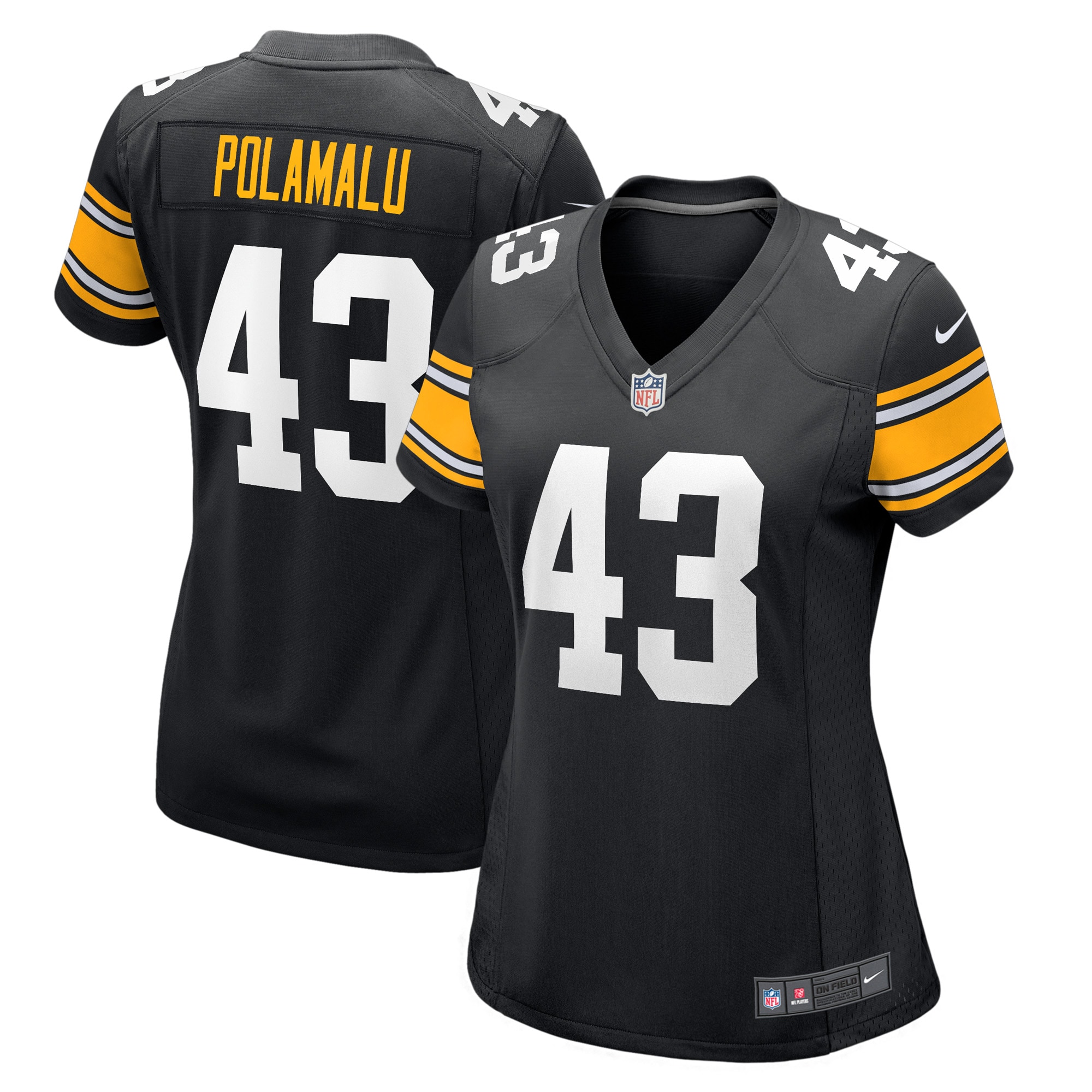 Women's Pittsburgh Steelers Troy Polamalu Black Retired Player Jersey JS4758 Saliibo