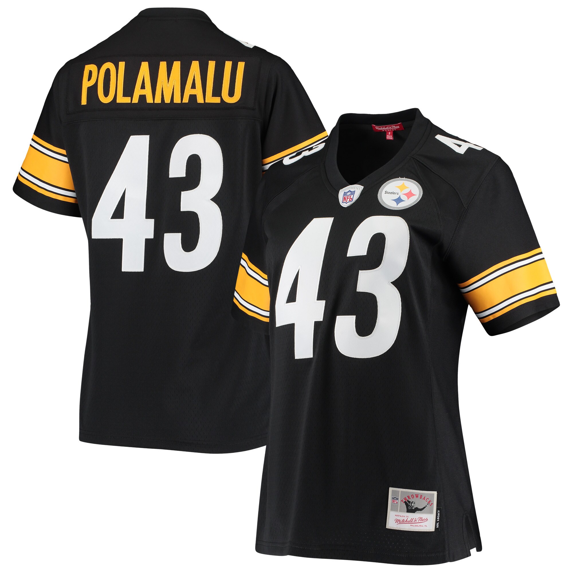 Women's Pittsburgh Steelers Troy Polamalu Mitchell & Ness Black Legacy Team Jersey JS4107 Saliibo