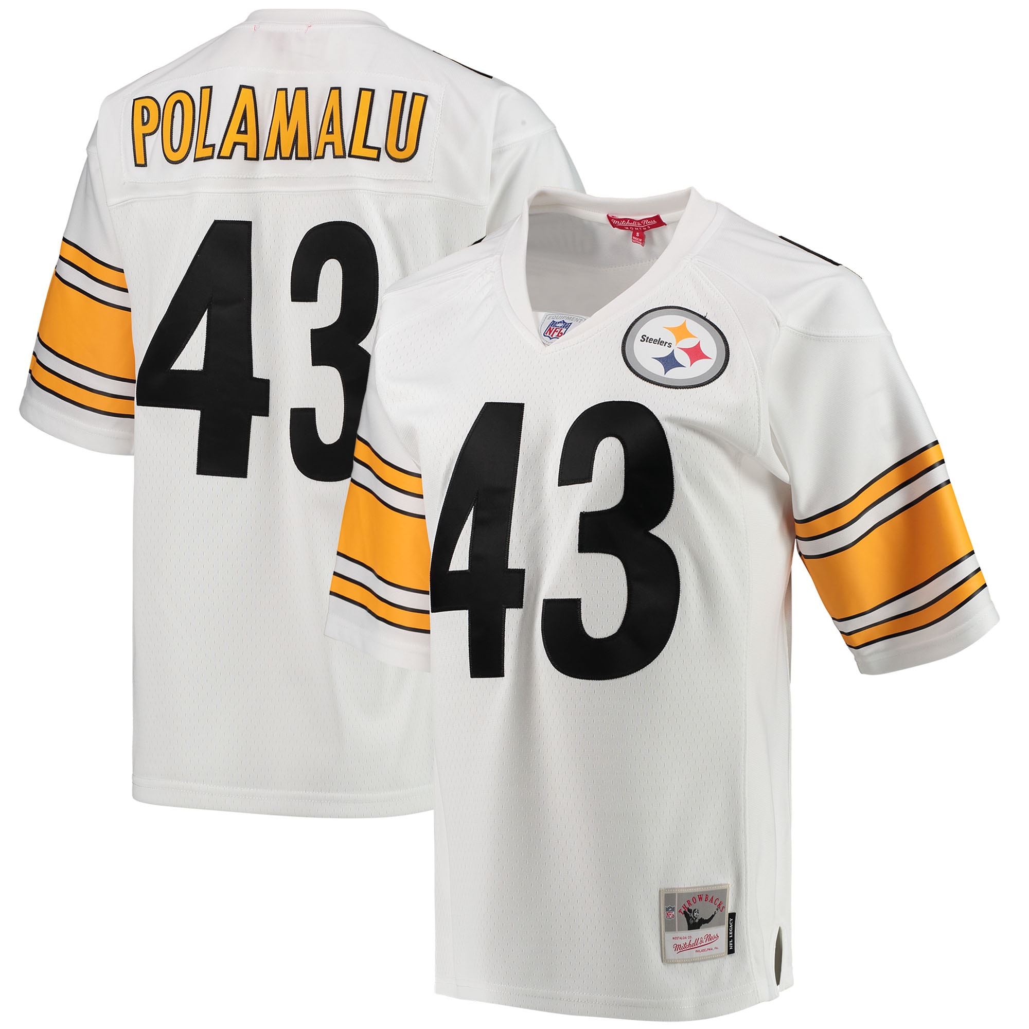 Women's Pittsburgh Steelers Troy Polamalu Mitchell & Ness White 2005 Legacy Team Jersey JS6062 Saliibo