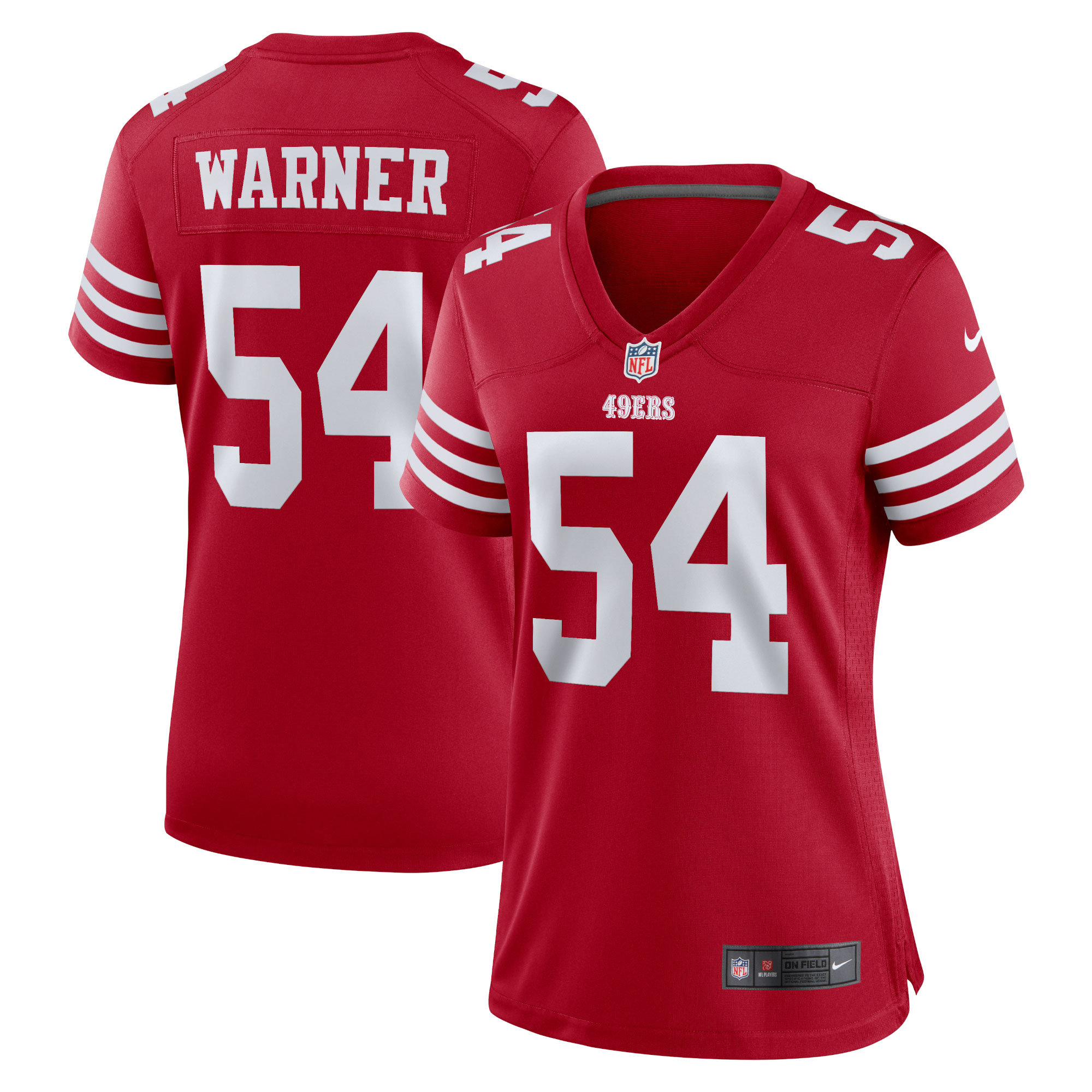 Women's San Francisco 49ers Fred Warner Scarlet Game Player Jersey JS5664 Saliibo