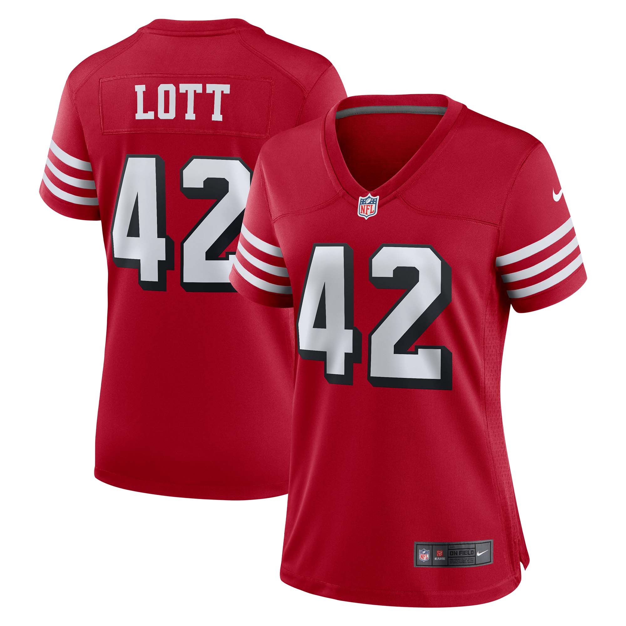 Women's San Francisco 49ers Ronnie Lott Scarlet Alternate Game Jersey JS4440 Saliibo