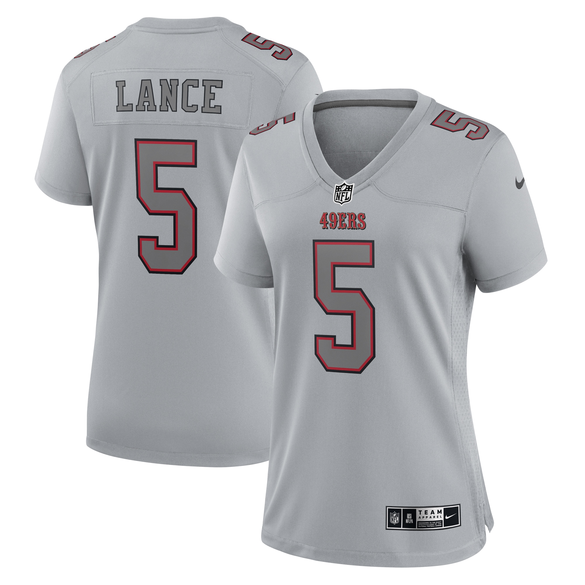 Women's San Francisco 49ers Trey Lance Gray Atmosphere Fashion Game Jersey JS7157 Saliibo