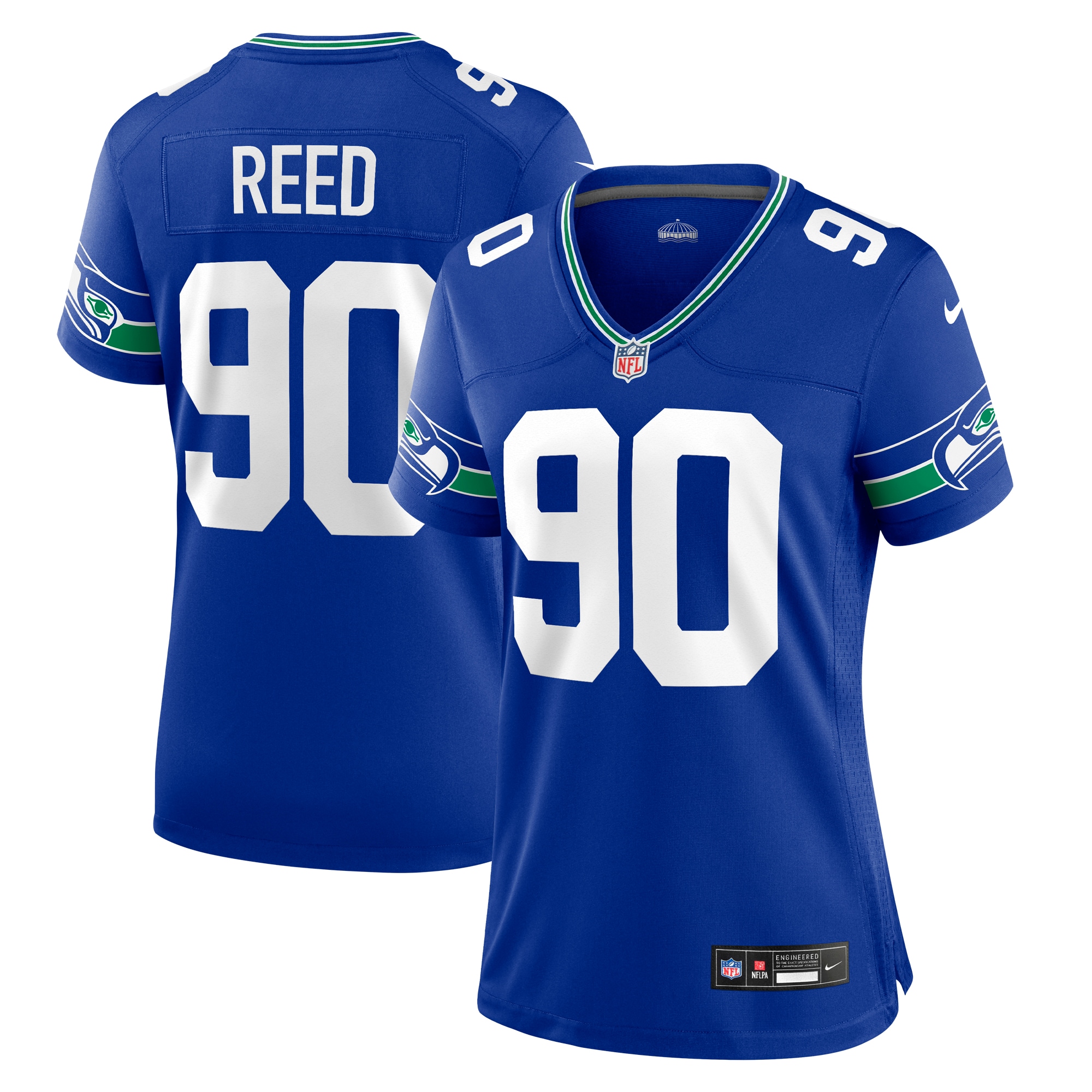 Women's Seattle Seahawks Jarran Reed Royal Throwback Player Game Jersey JS5972 Saliibo