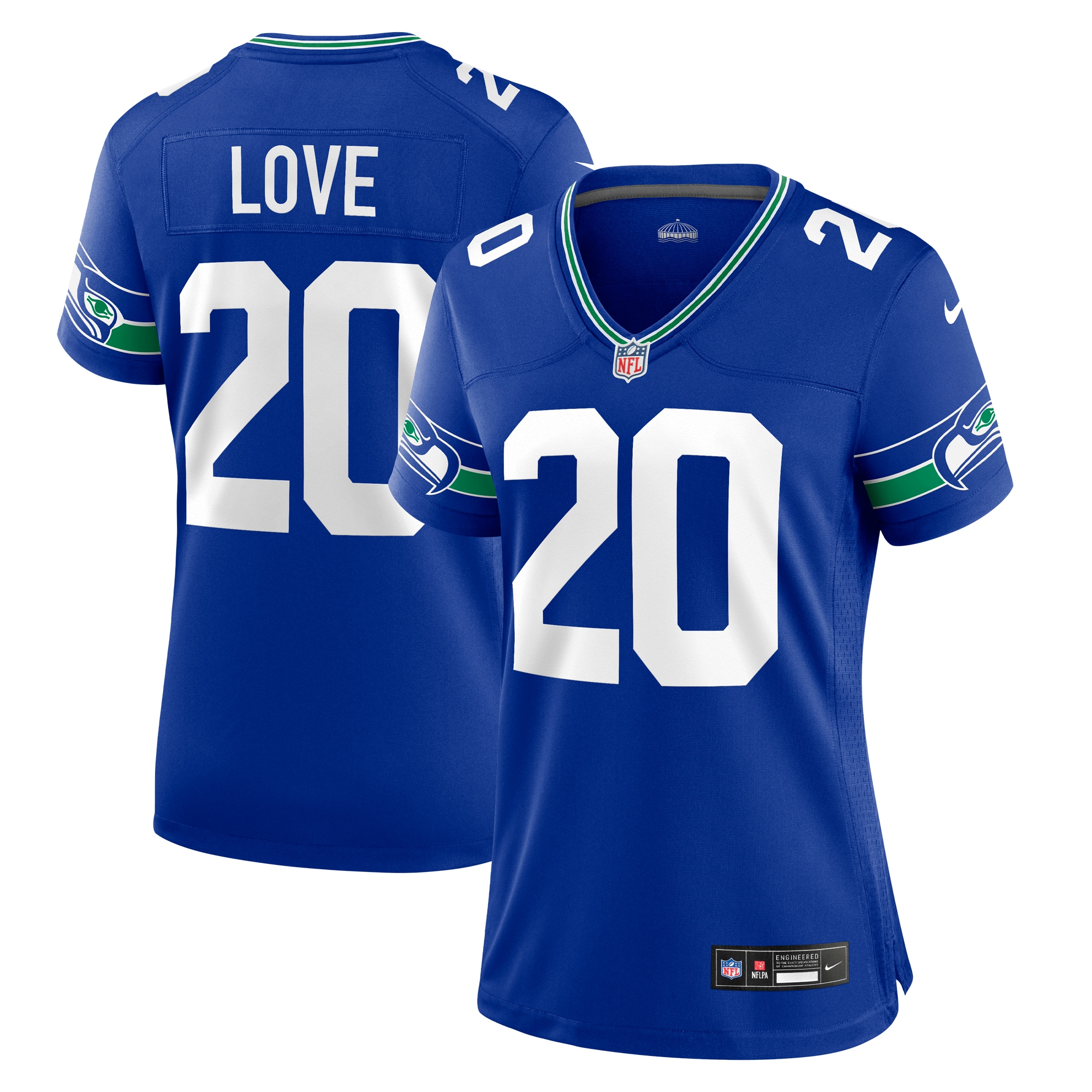 Women's Seattle Seahawks Julian Love Royal Throwback Player Game Jersey JS6520 Saliibo