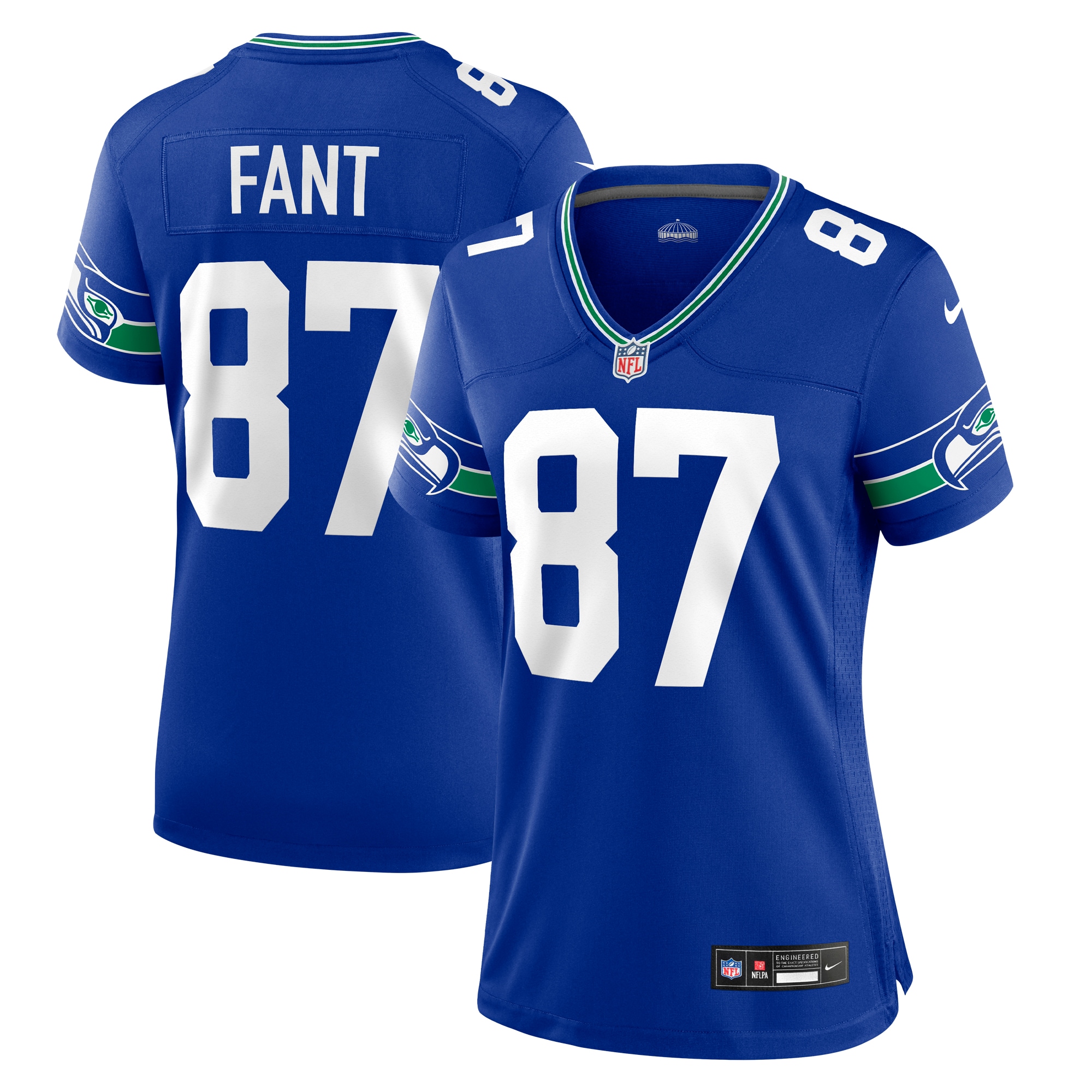 Women's Seattle Seahawks Noah Fant Royal Throwback Player Game Jersey JS5403 Saliibo