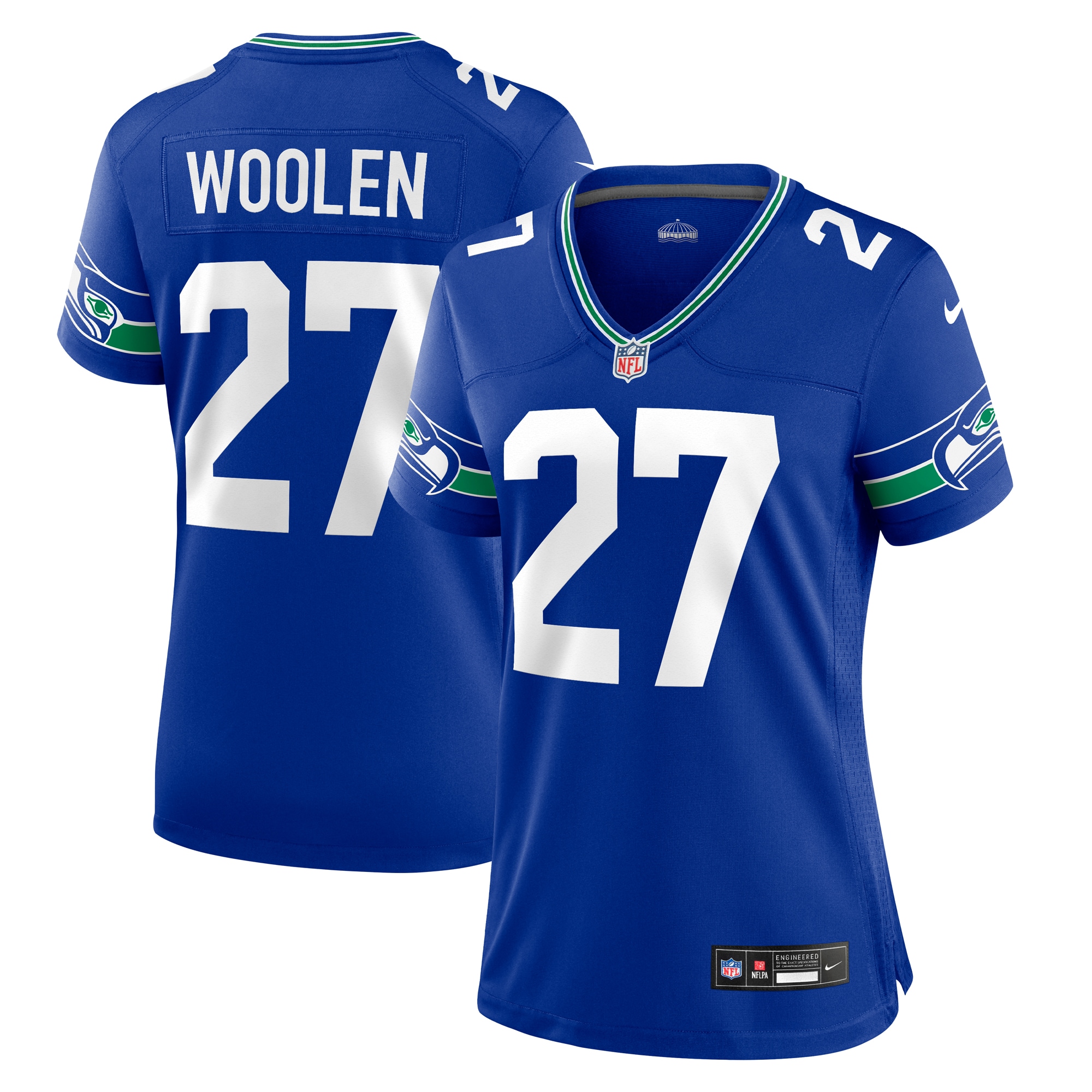 Women's Seattle Seahawks Tariq Woolen Royal Throwback Player Game Jersey JS2621 Saliibo
