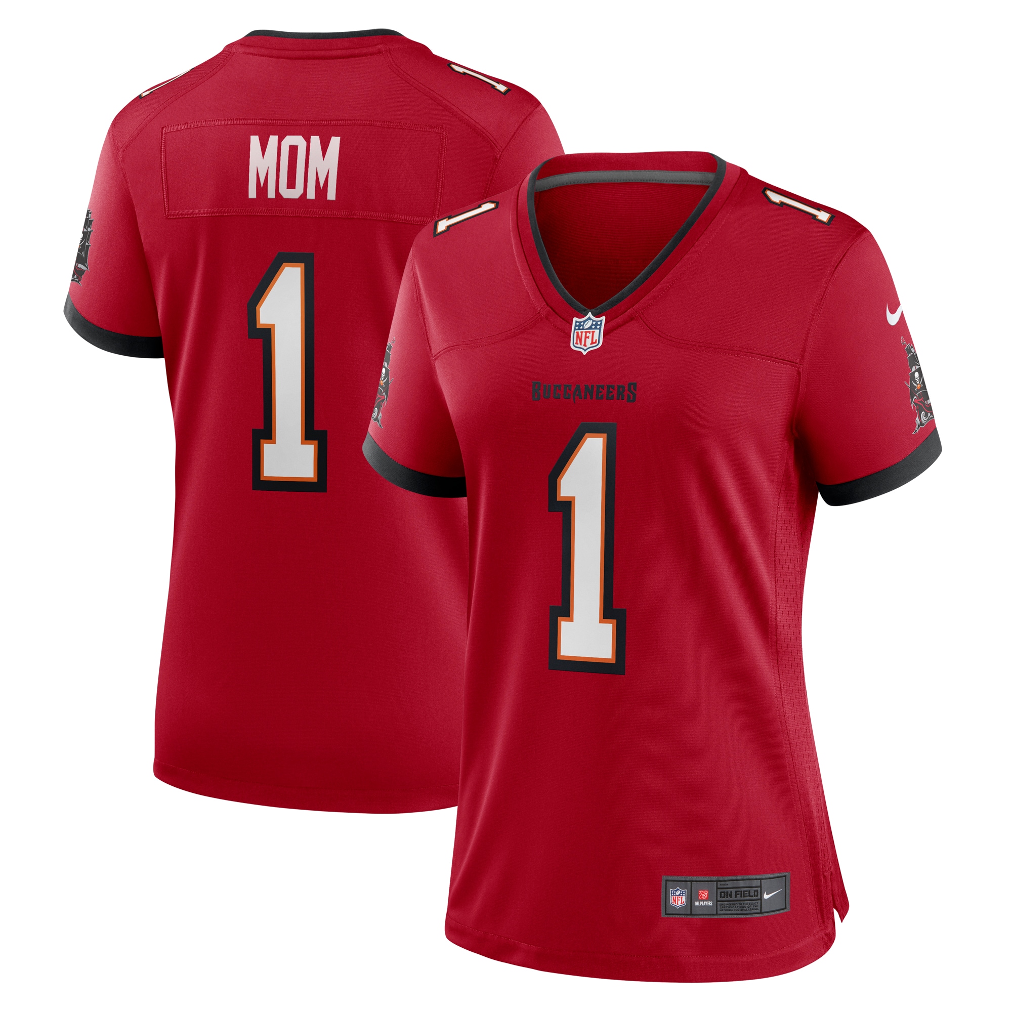 Women's Tampa Bay Buccaneers Number 1 Mom Red Game Jersey JS3688 Saliibo
