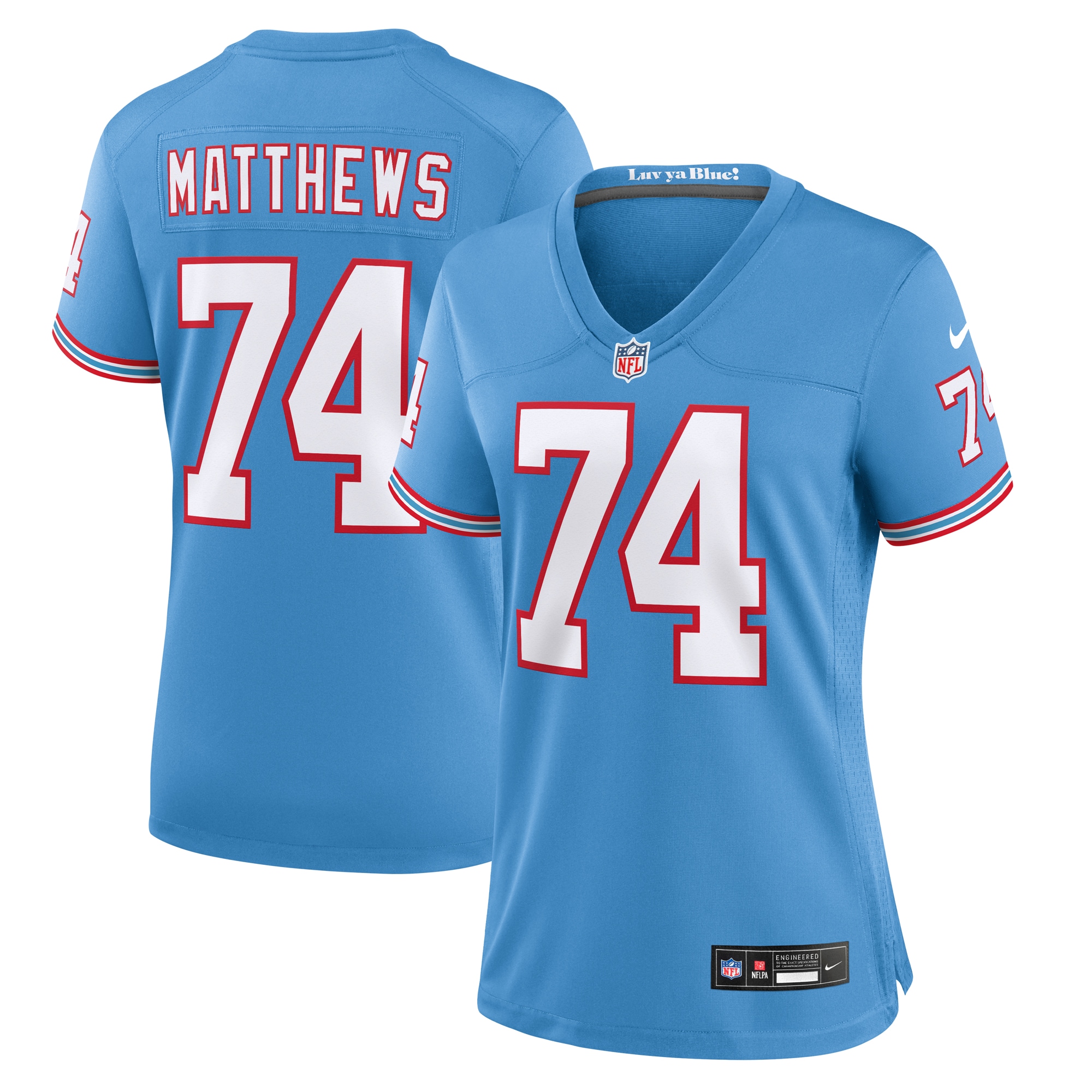 Women's Tennessee Titans Bruce Matthews Light Blue Oilers Throwback Retired Player Game Jersey JS5746 Saliibo