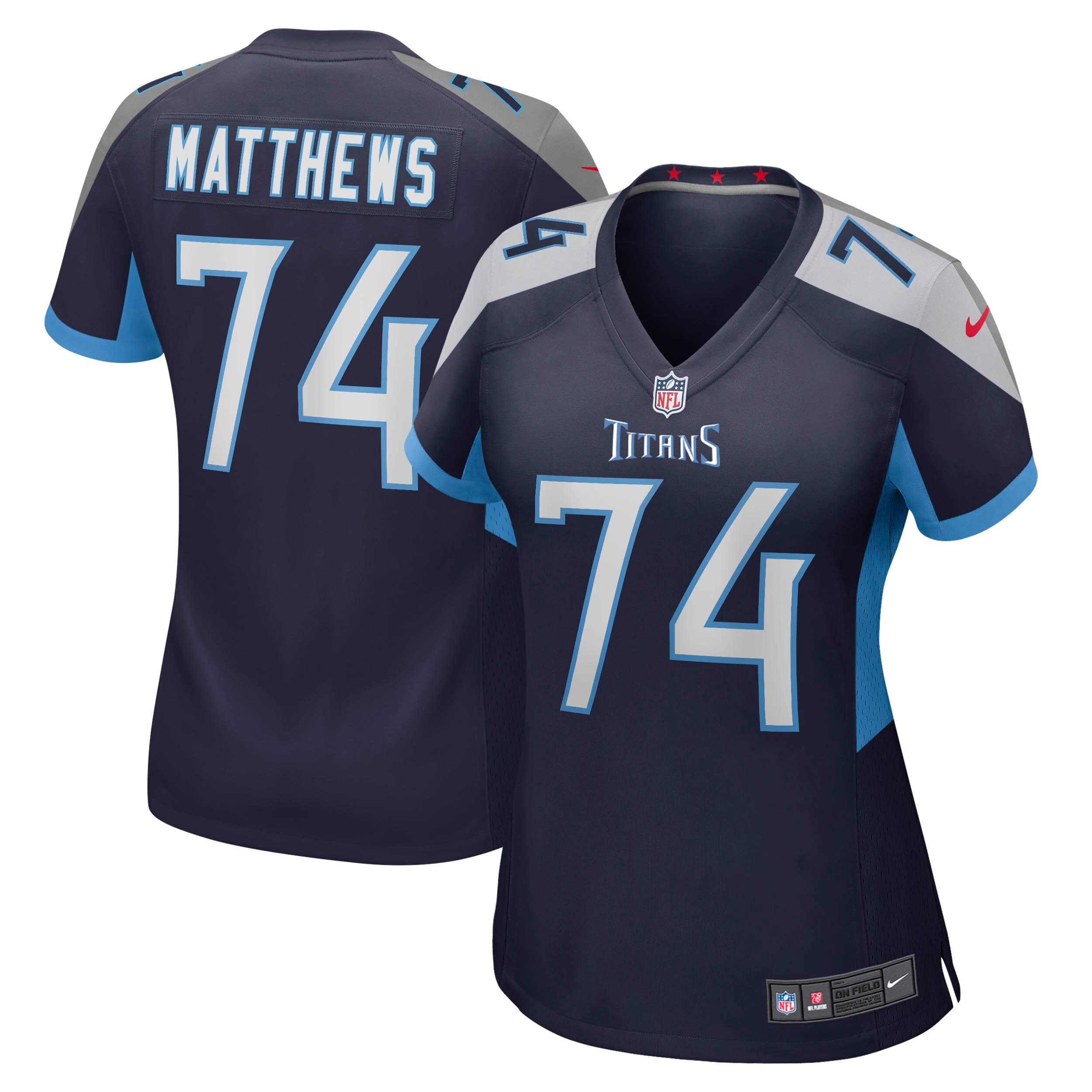 Women's Tennessee Titans Bruce Matthews Navy Retired Player Jersey JS3862 Saliibo